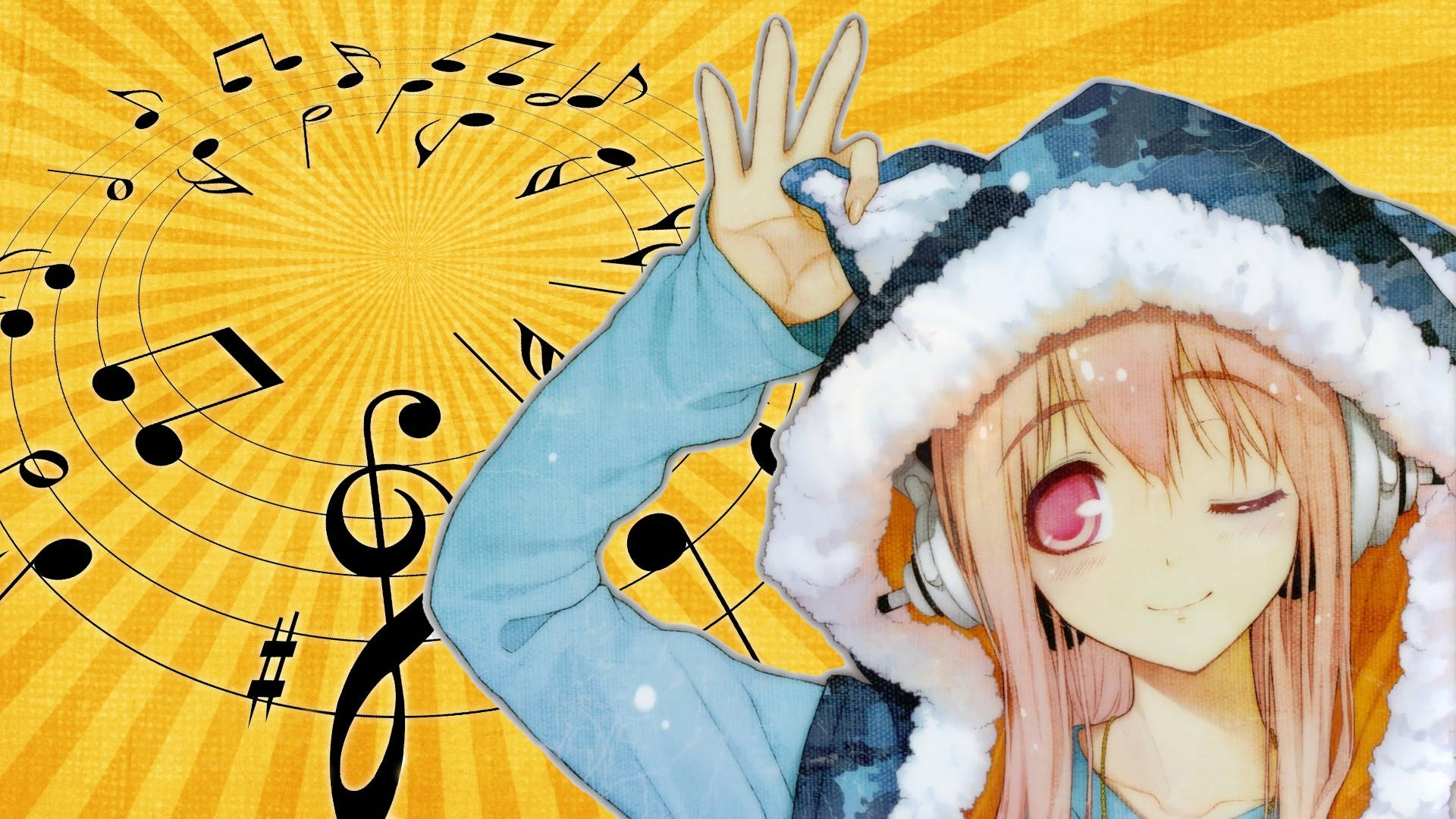 Anime-tyttö hupparissa Super Sonico Taustakuvat