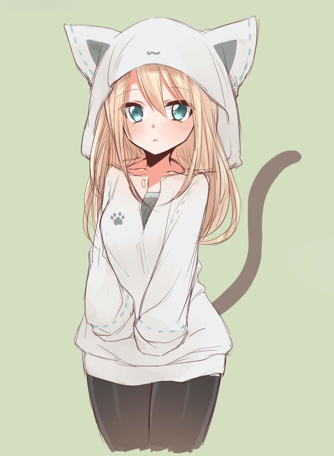 Anime-tyttö hupparissa tyylikkään ja mukavan ilmeen saavuttamiseksi. Taustakuvat
