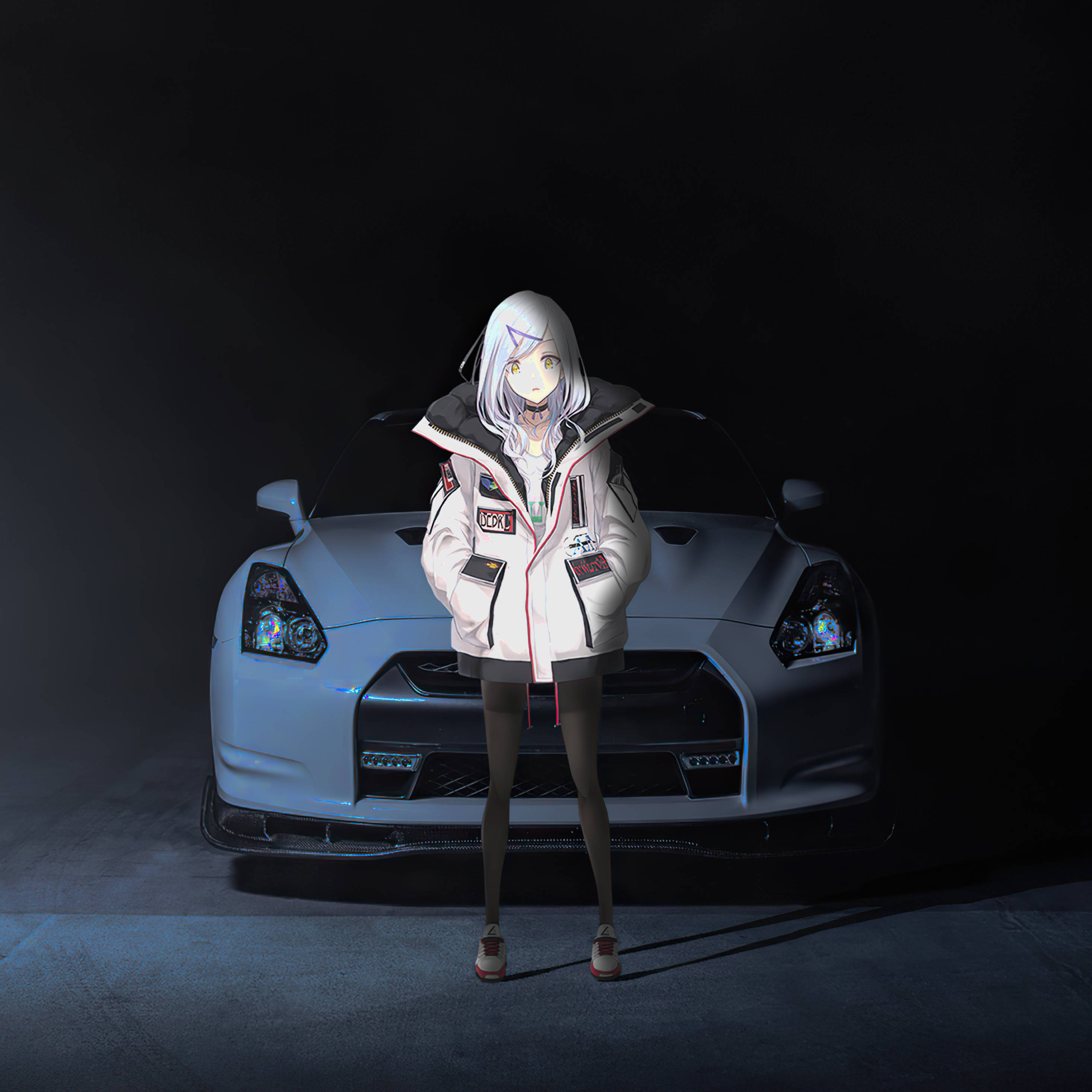 Anime-tyttö ja auto iPadille Taustakuvat