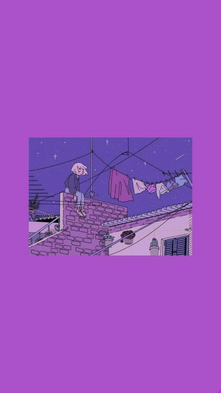 Anime-tyttö pastellilila Tumblr Taustakuvat