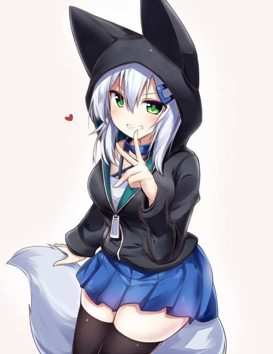 Anime-tyttö pukeutunut lämpimään huppariin Taustakuvat