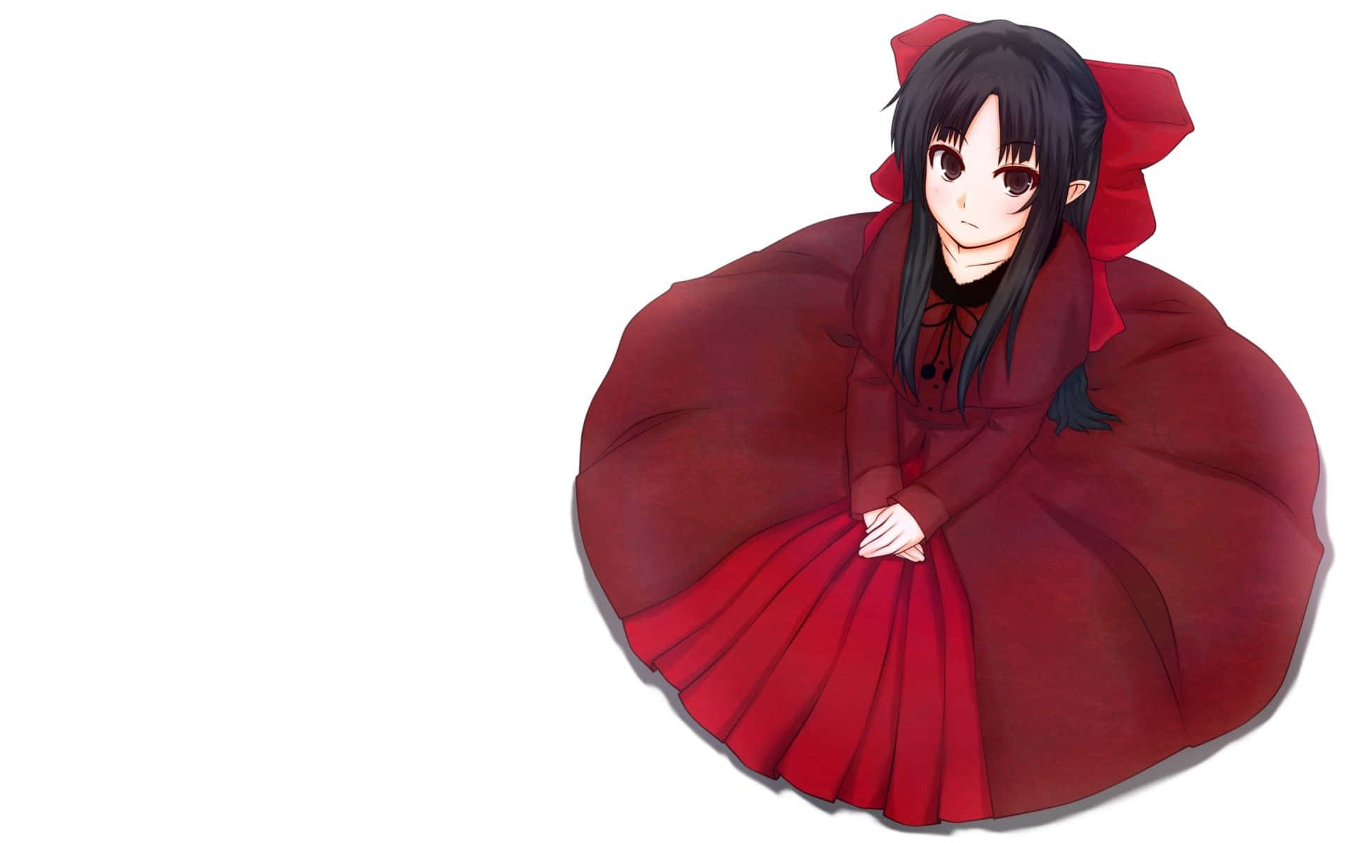 Anime-tyttö punaisessa vaatimattomassa mekossa Taustakuvat