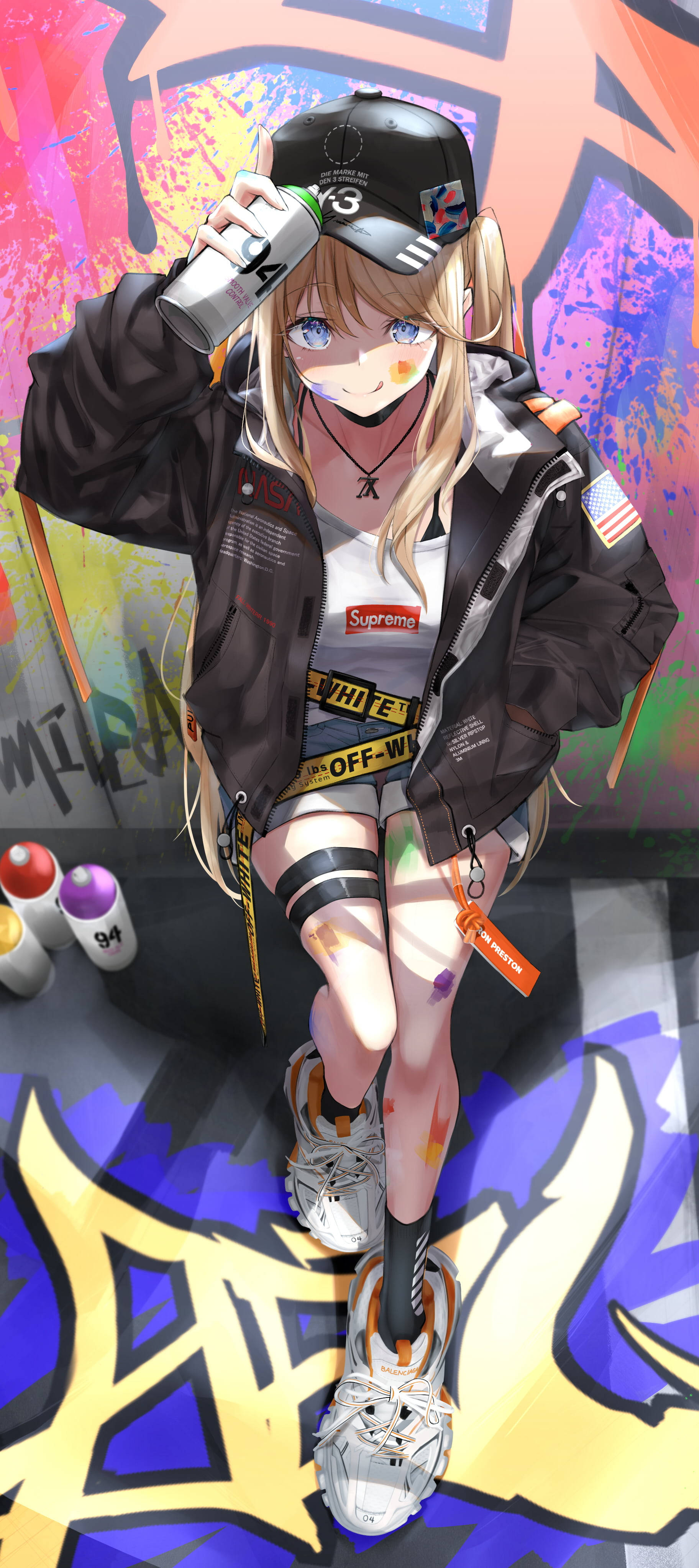 Anime-tyttö seinägraffiti iPhone Taustakuvat