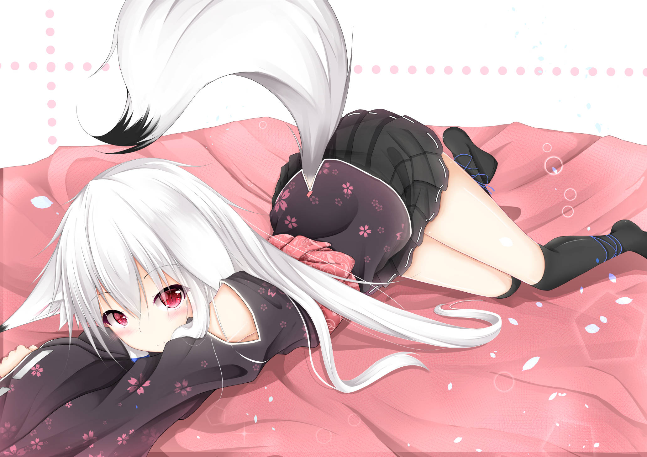 Anime-tyttö söpöllä kissahännällä Taustakuvat