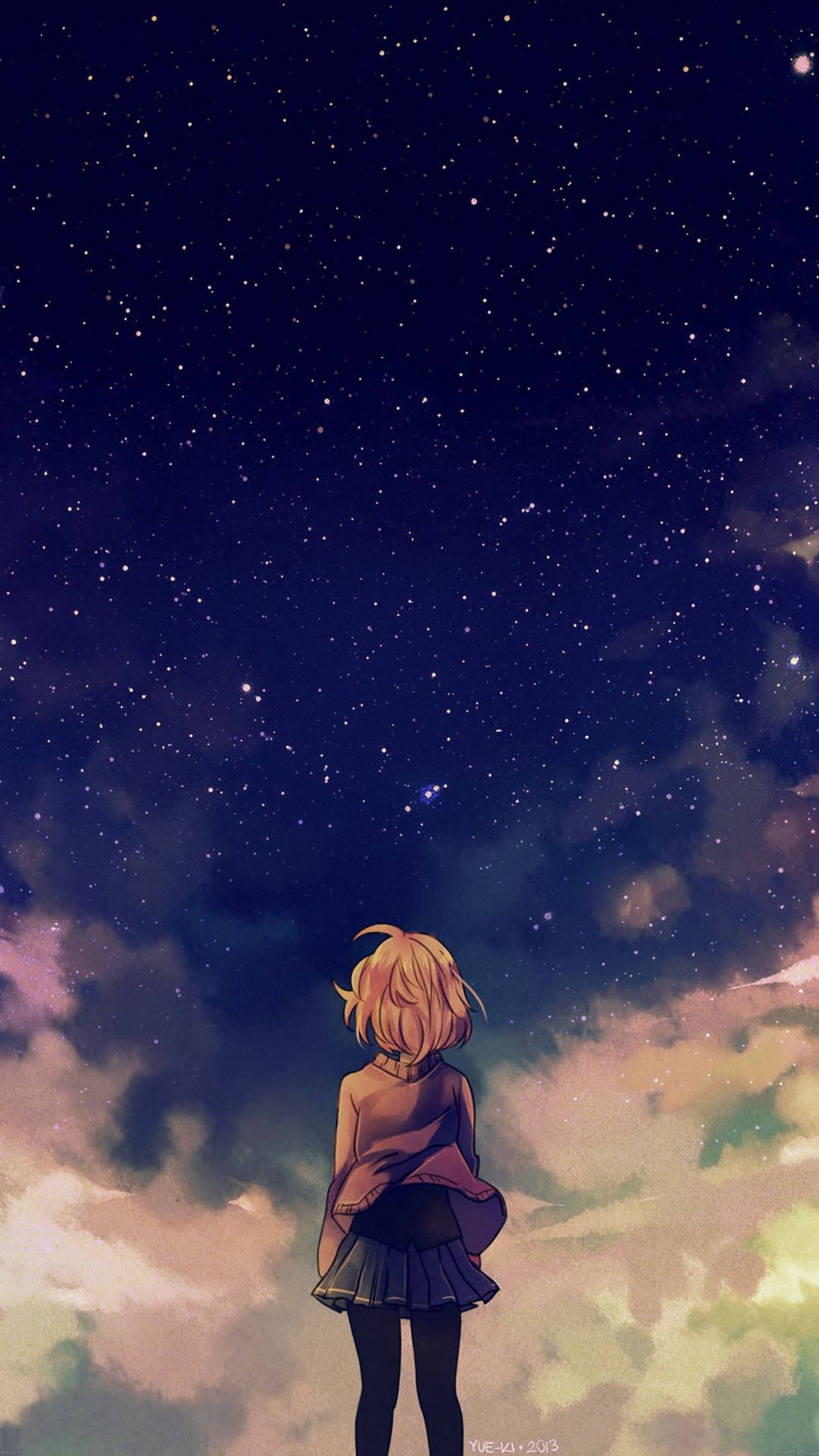 Anime-tyttö tähtitaivas iPhone Taustakuvat