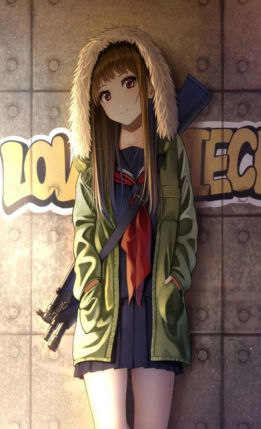 Anime-tyttö tyylikkäässä hupparissa Taustakuvat