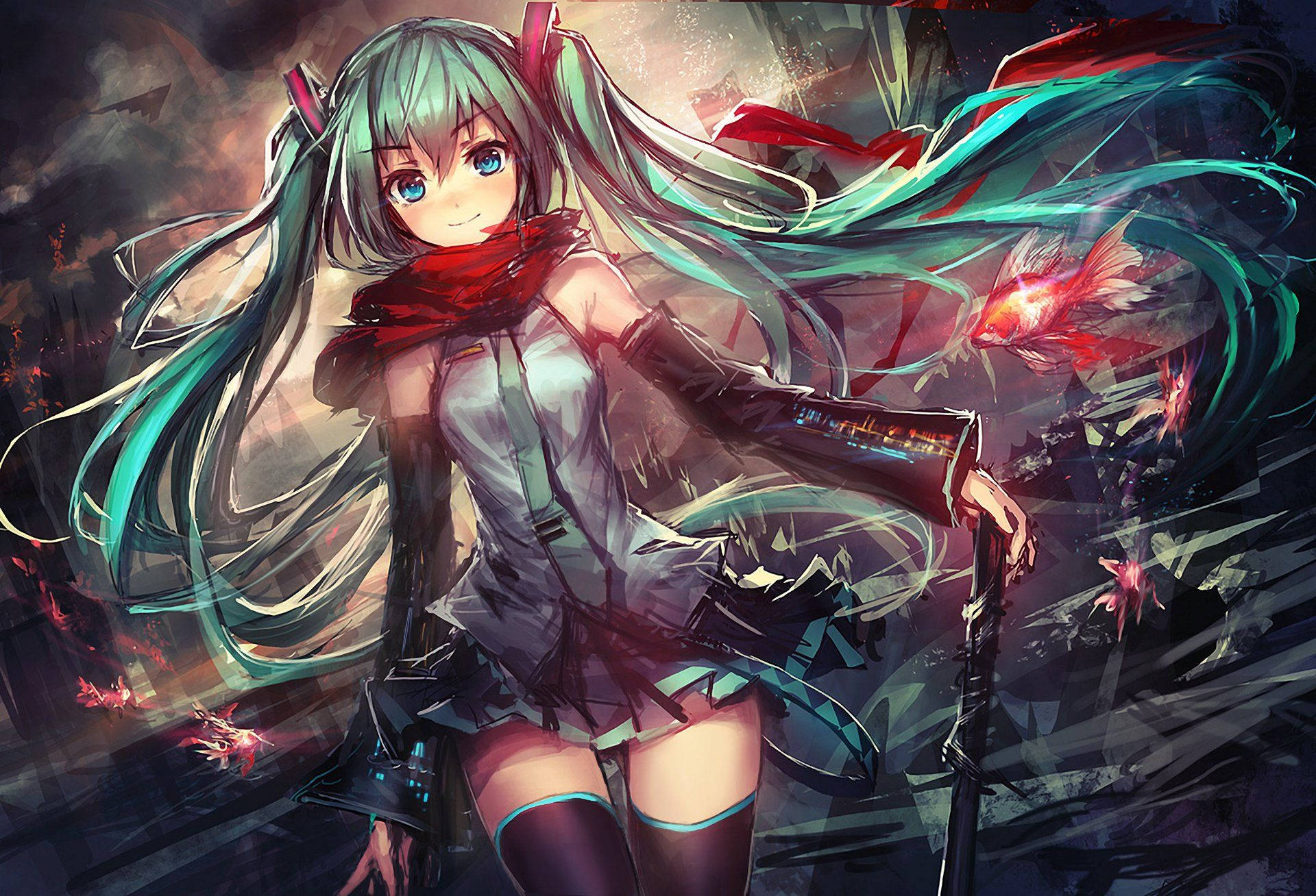 Anime-tyttö Vocaloid Hatsune Miku Taustakuvat