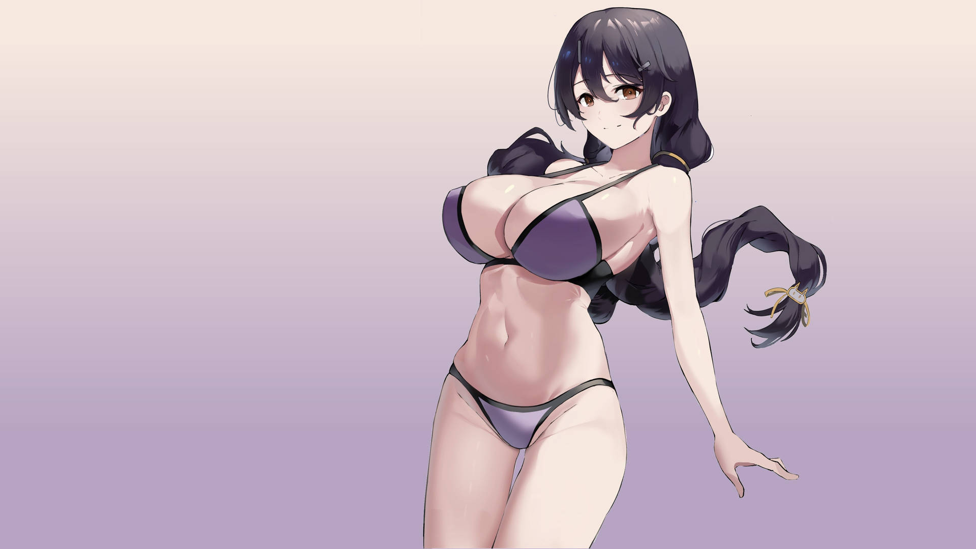 Anime tyttö violetissa bikineissä