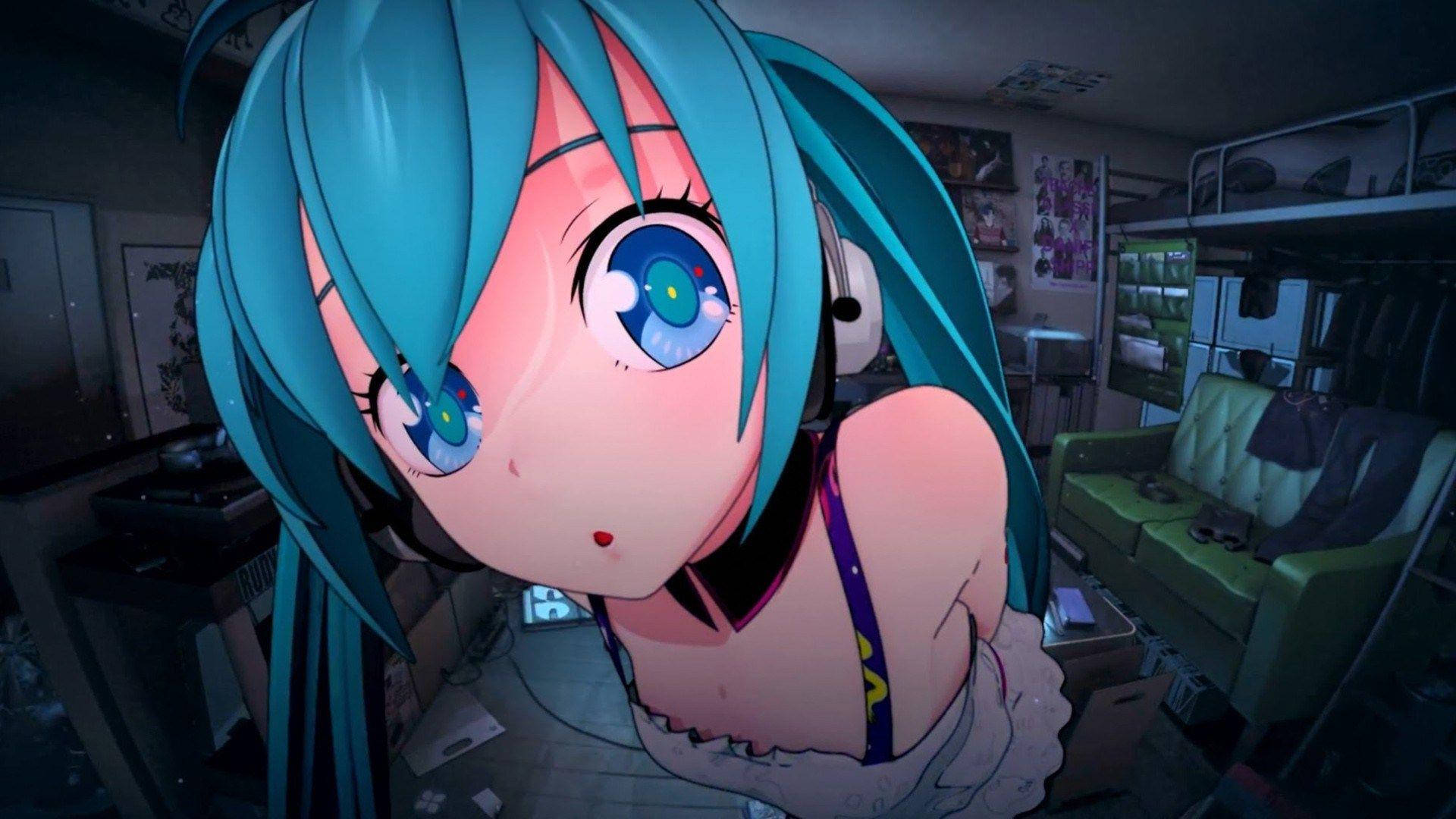 Anime Waifu Hatsune Miku Katsoo Kameraan Taustakuvat