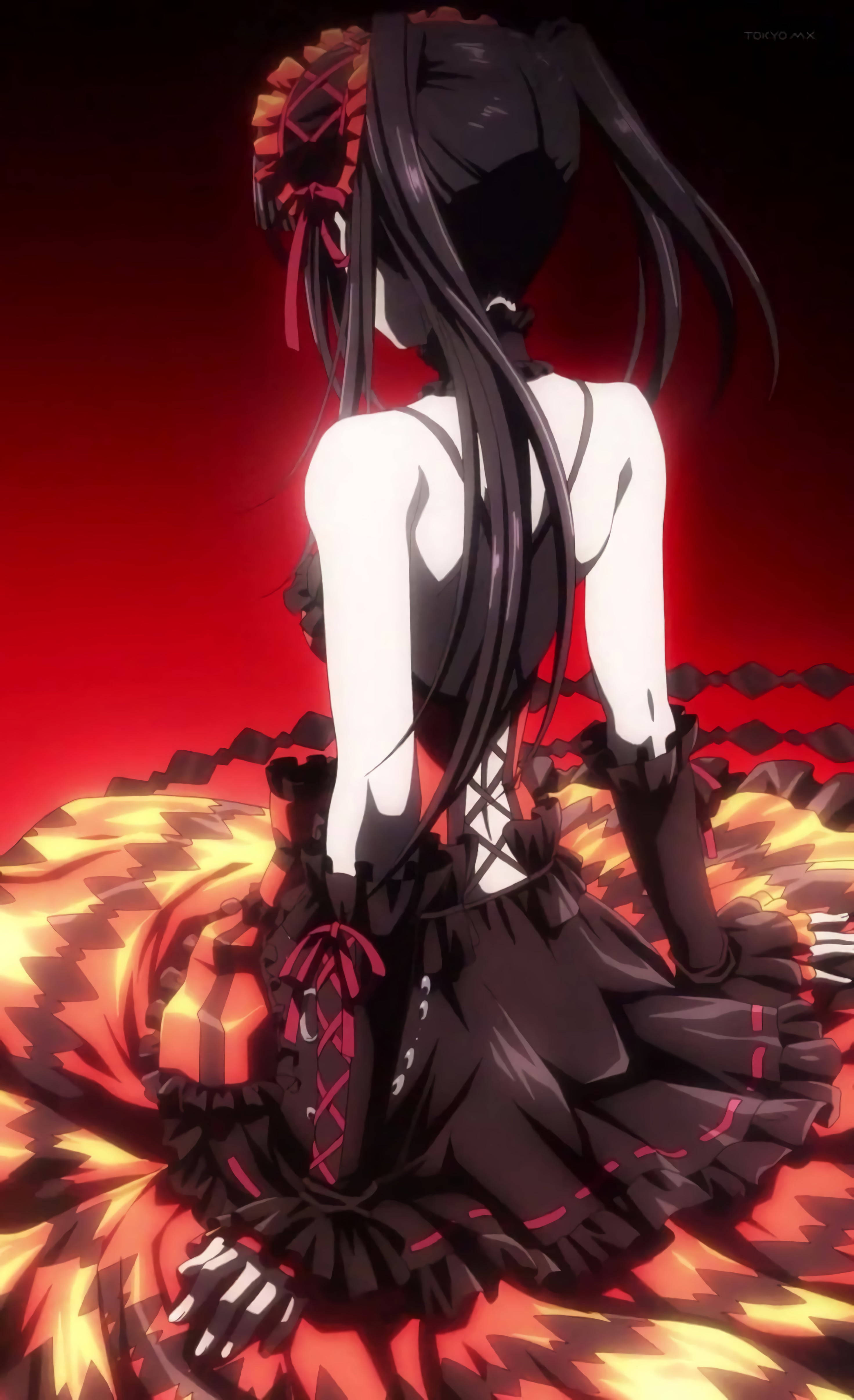 Anime Waifu Kurumi Tokisaki Punainen Esteettinen Mekko Taustakuvat