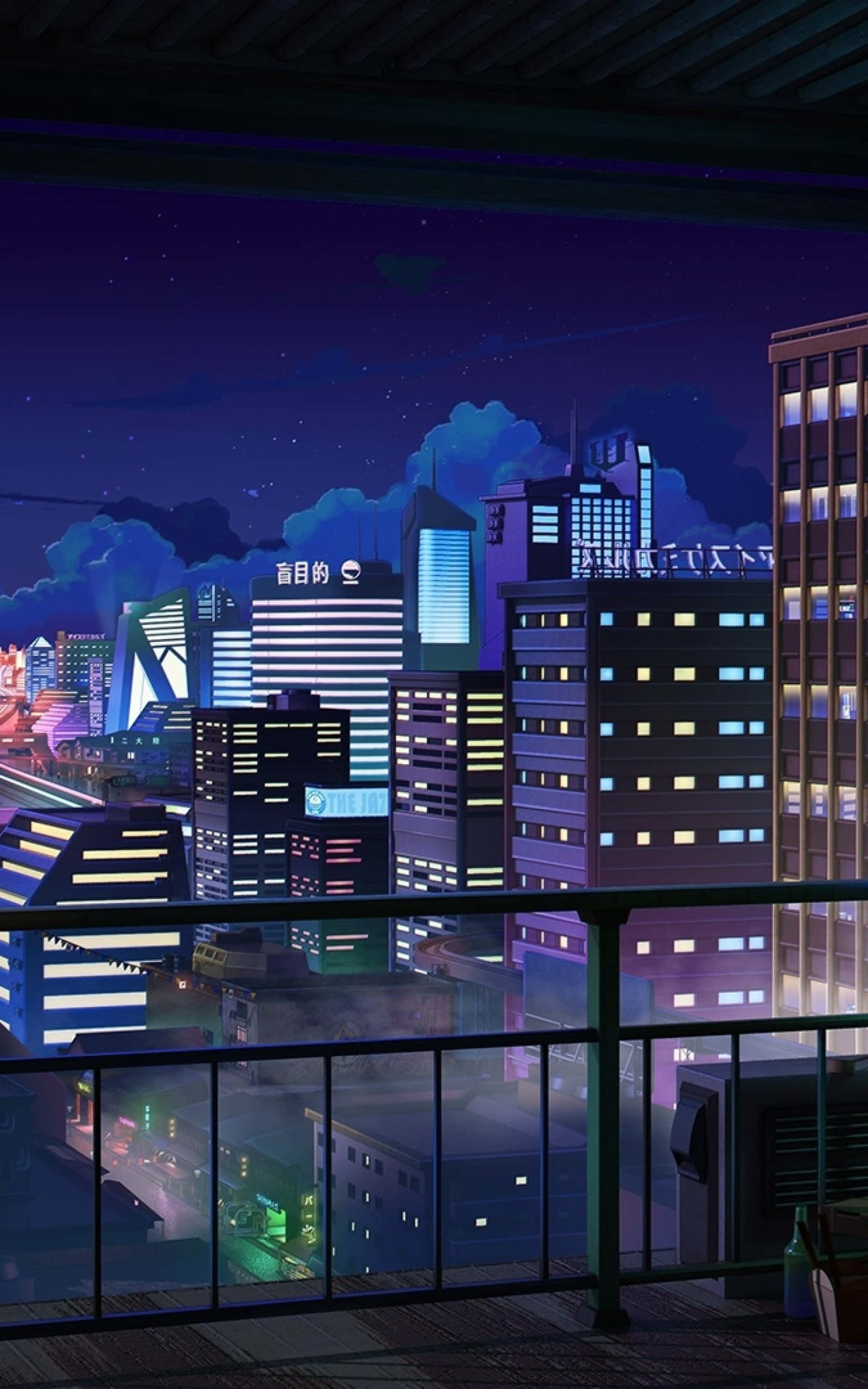Anime-yökaupungin rakennukset Taustakuvat