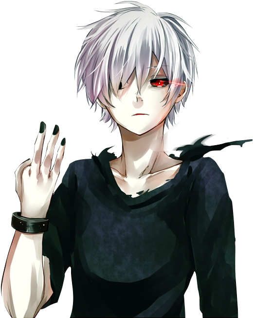 Animehahmo hopeisilla hiuksilla ja punaisella silmällä Taustakuvat