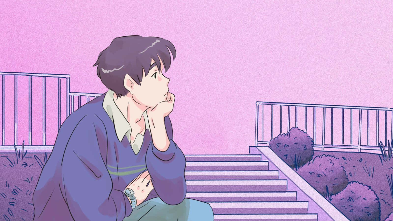 Animehahmo vaaleanpunaisessa esteettisessä ympäristössä Taustakuvat