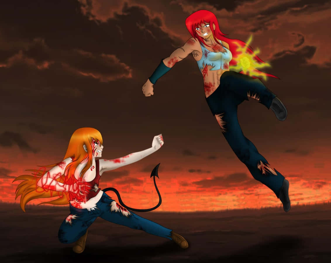 Animehahmot taistelevat eeppisessä koitoksessa Taustakuvat
