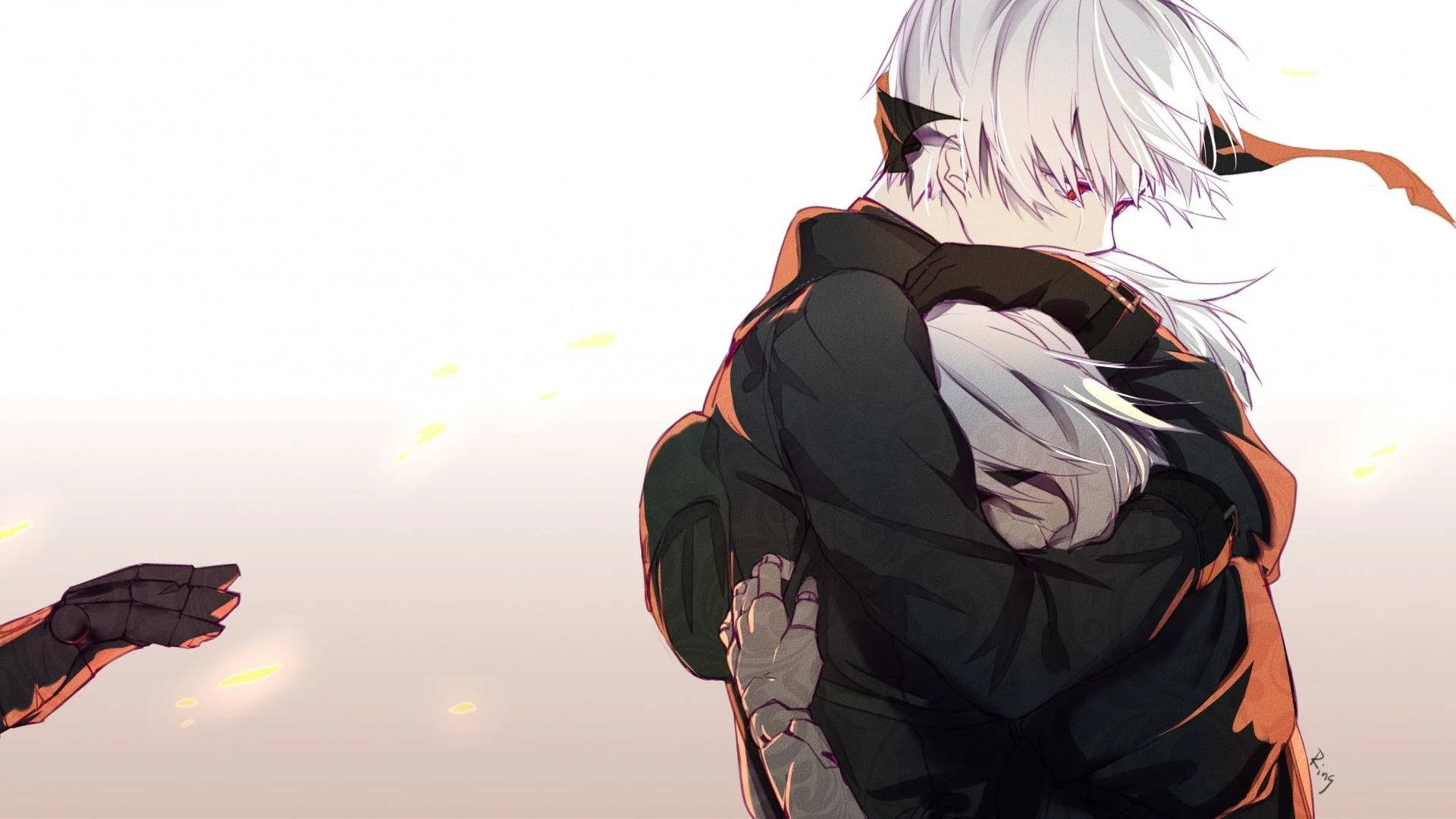 Animehalaava pari valkoisilla hiuksilla Taustakuvat