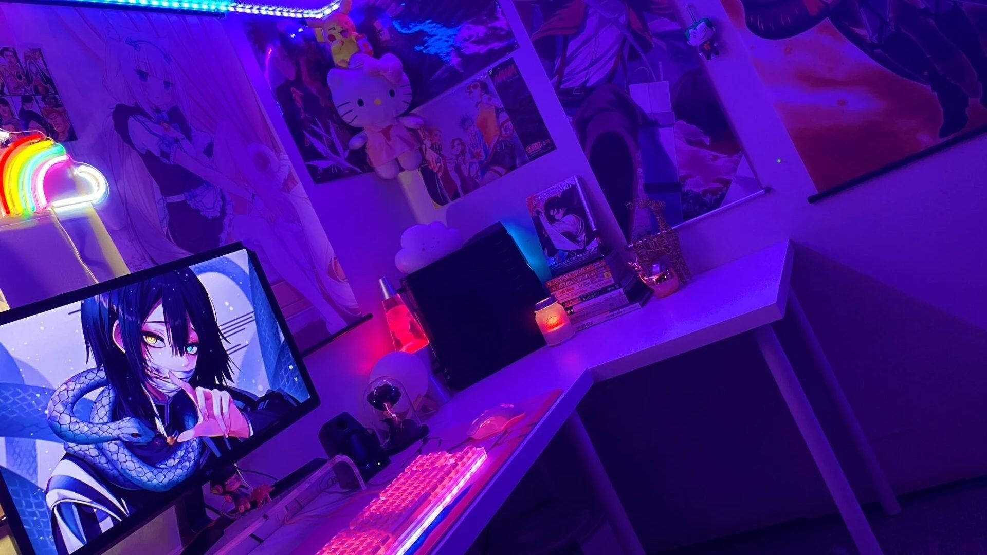 Animehuone LED-valoilla Taustakuvat