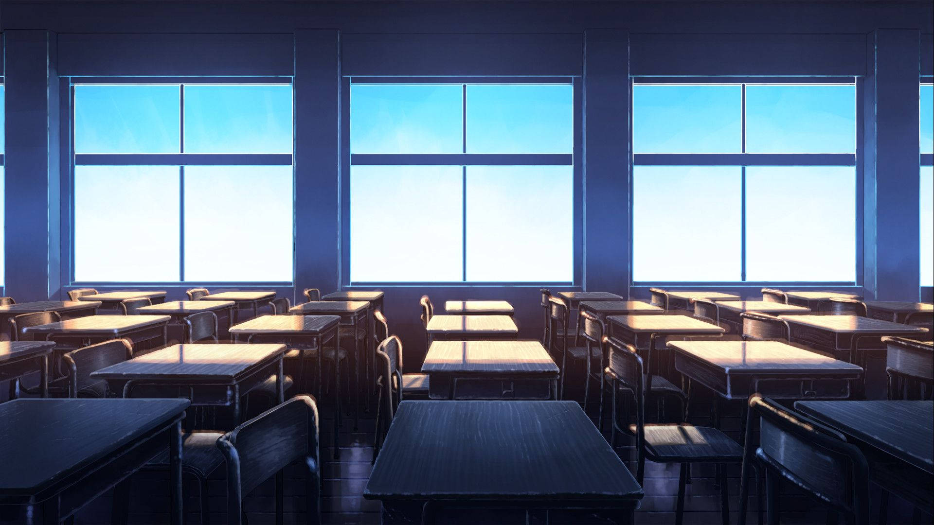 Animekoulun luokkahuone ikkunanäkymällä Taustakuvat
