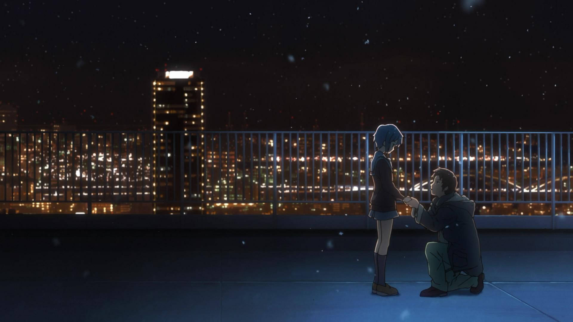 Animekoulun maisema Yuki Nagato ja Kyon koulun katolla yöllä Taustakuvat