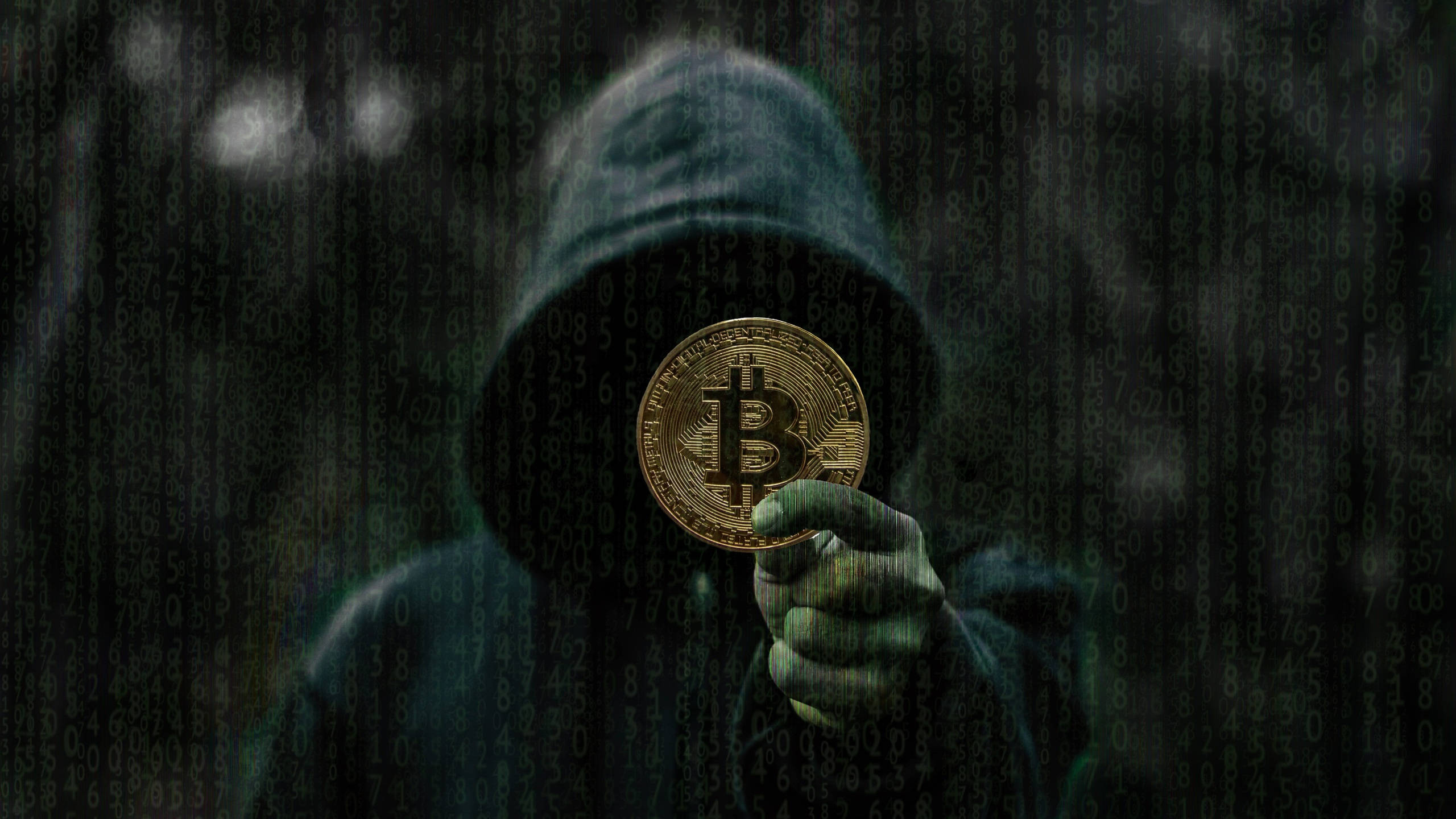 Anonyymi mies Bitcoin-kryptotaustalla Taustakuvat