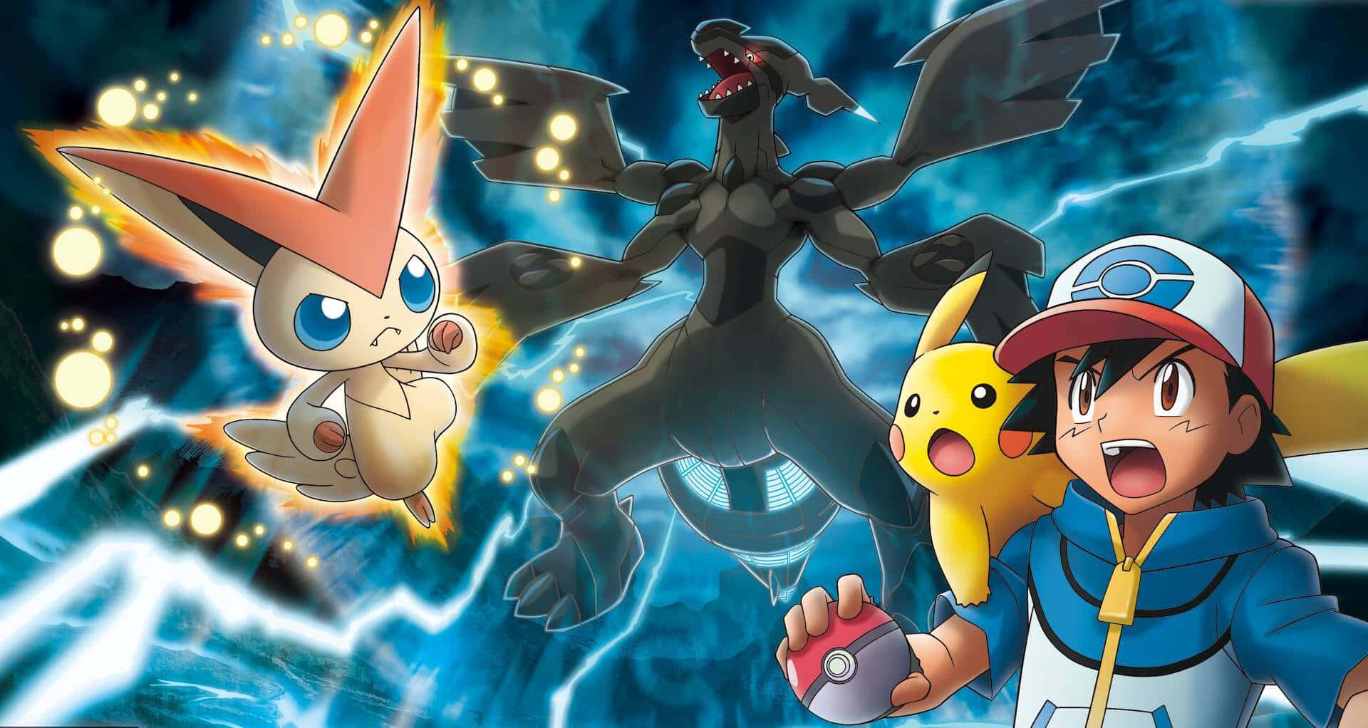 Ash Ketchum Pikachu ja Zekrom Pokémon-tausta Taustakuvat
