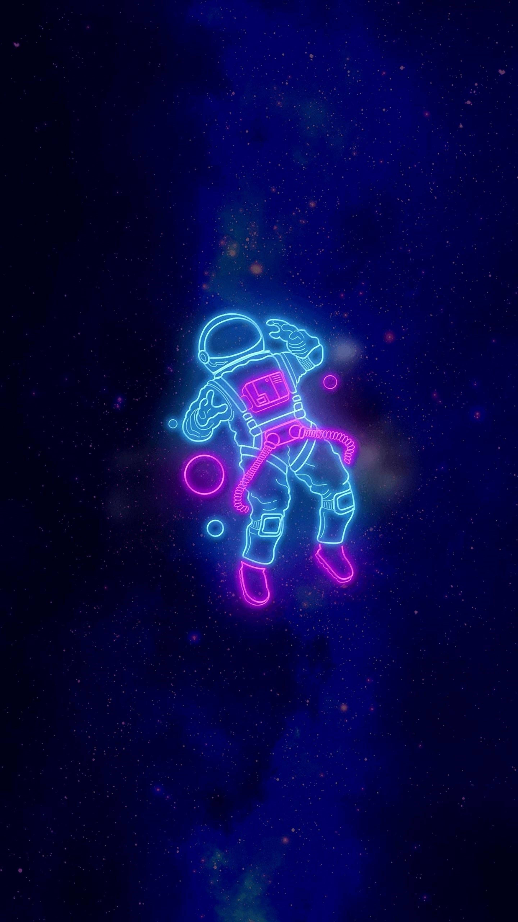 Astronautti avaruudessa 4K neon iPhone Taustakuvat