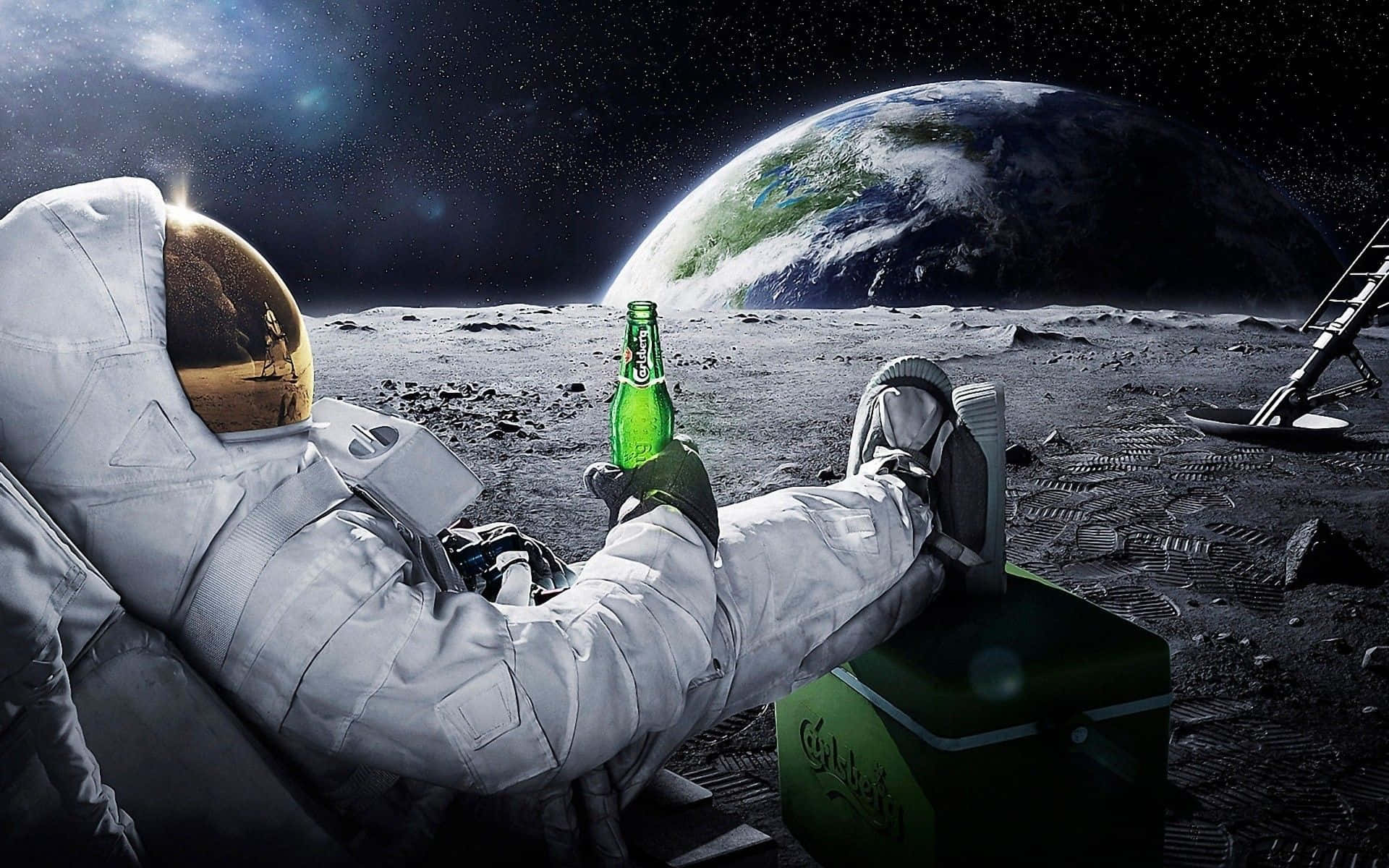 Astronautti ja olut kuussa paras tietokonetaustakuva Taustakuvat