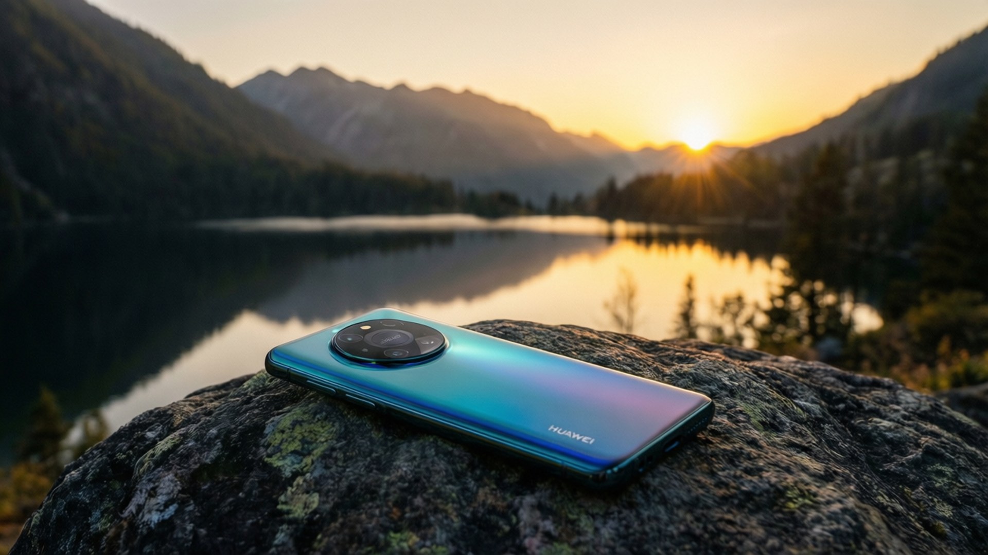 Auringonlasku järvellä Huawein kanssa Taustakuvat