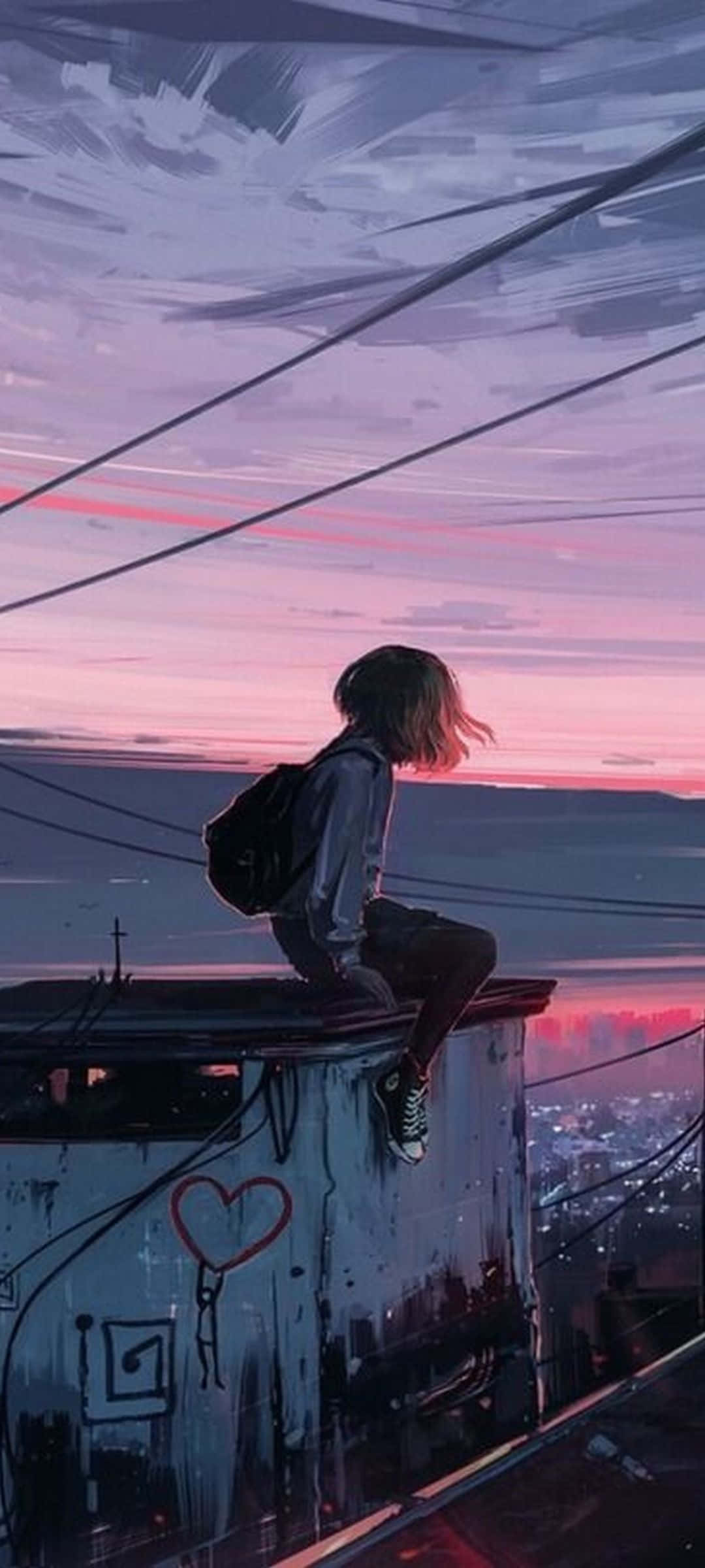 Auringonlasku_ mietiskely_ anime_ tyyli Taustakuvat