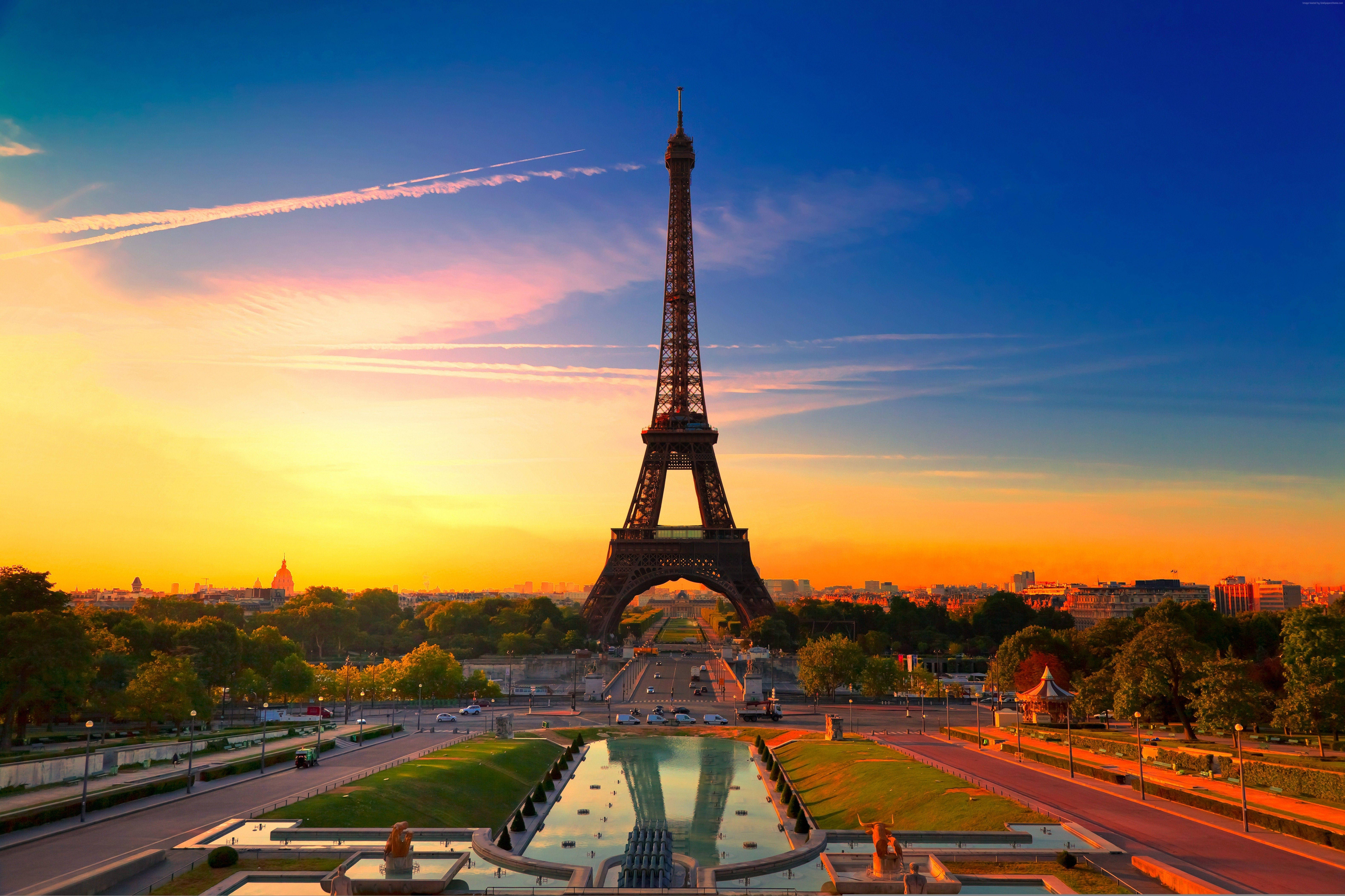 Auringonlasku Pariisin Eiffel-tornilla Taustakuvat