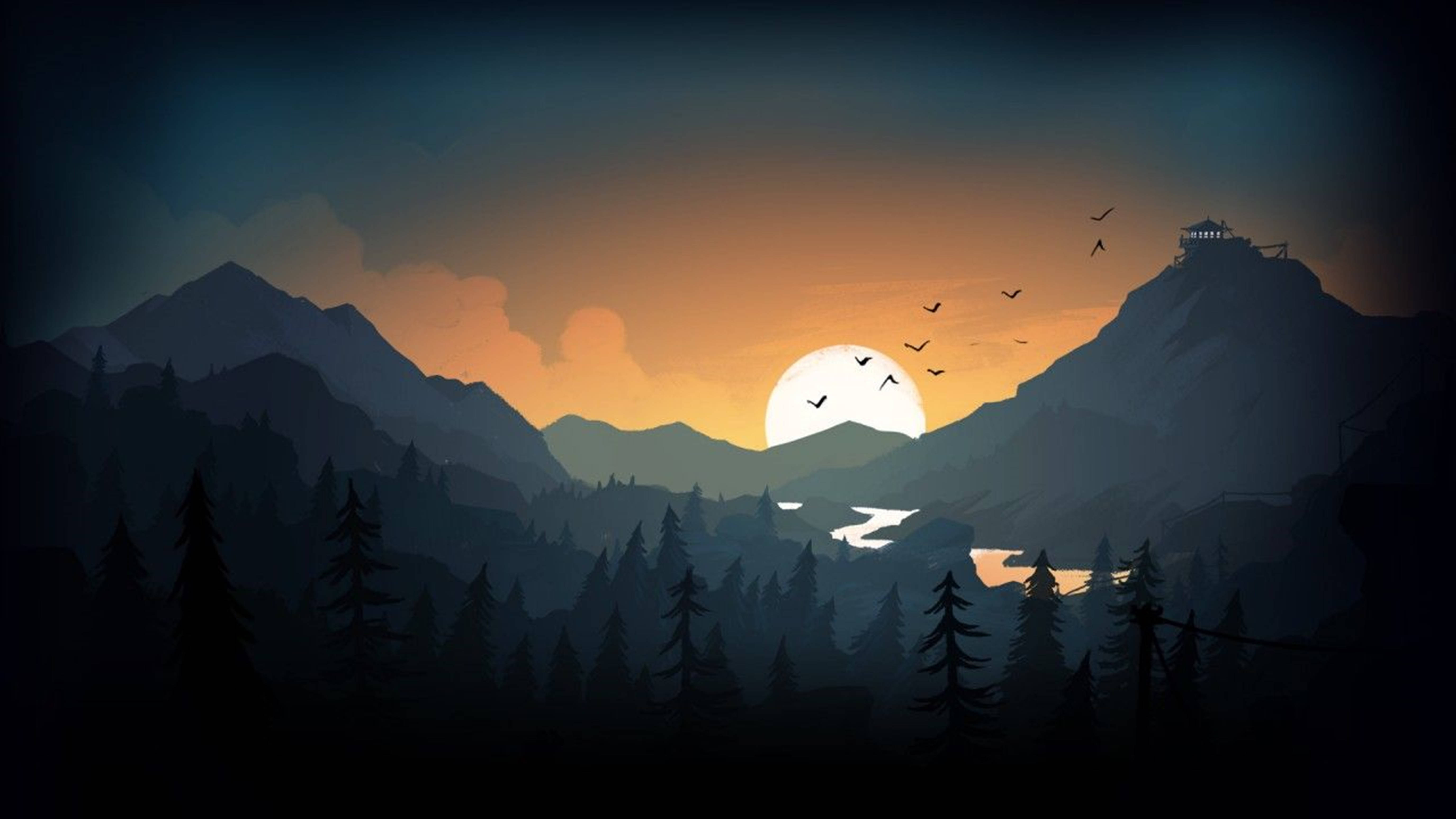 Auringonlasku vuorten välissä puhdas 4K Taustakuvat