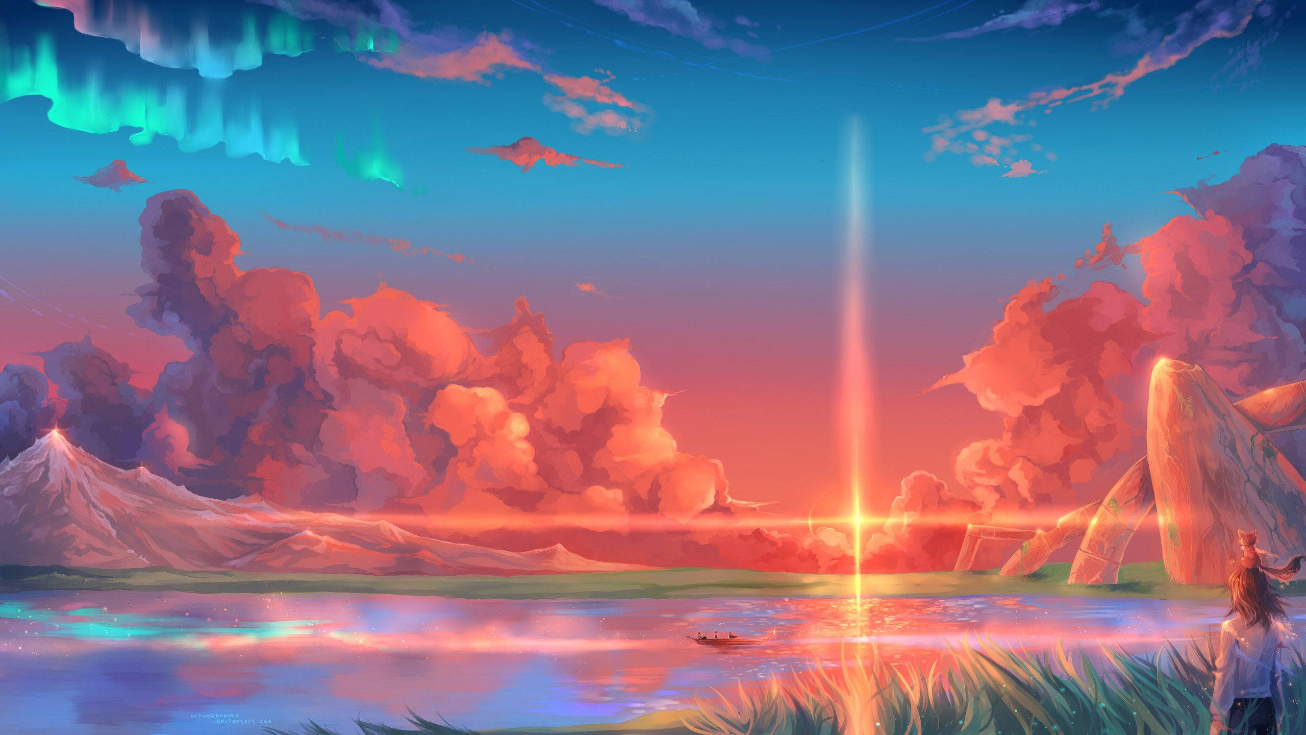 Auringonnousu esteettinen anime-taide työpöytä Taustakuvat