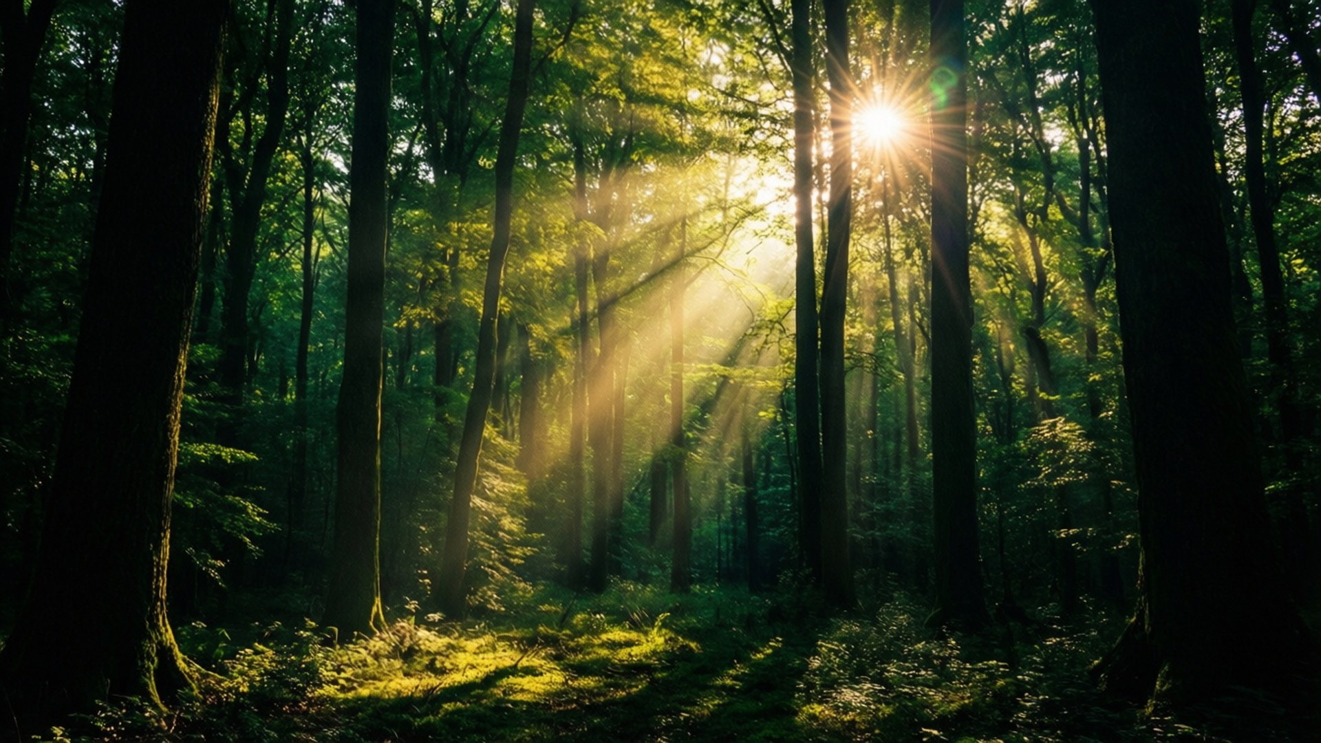 Auringonvalon lävistämä metsä Taustakuvat