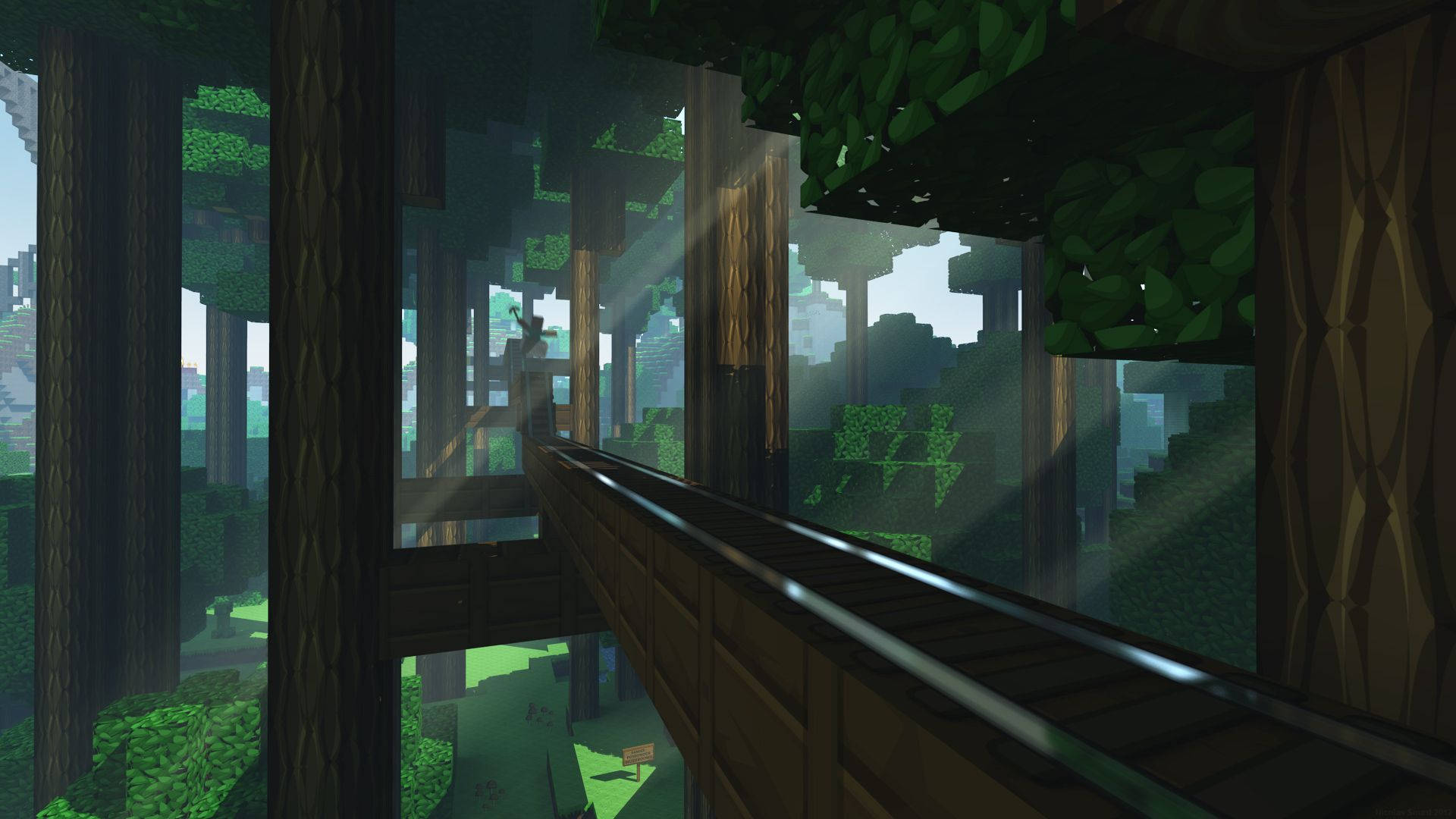 Aurinko paistaa laajan Minecraft-metsän yllä Taustakuvat