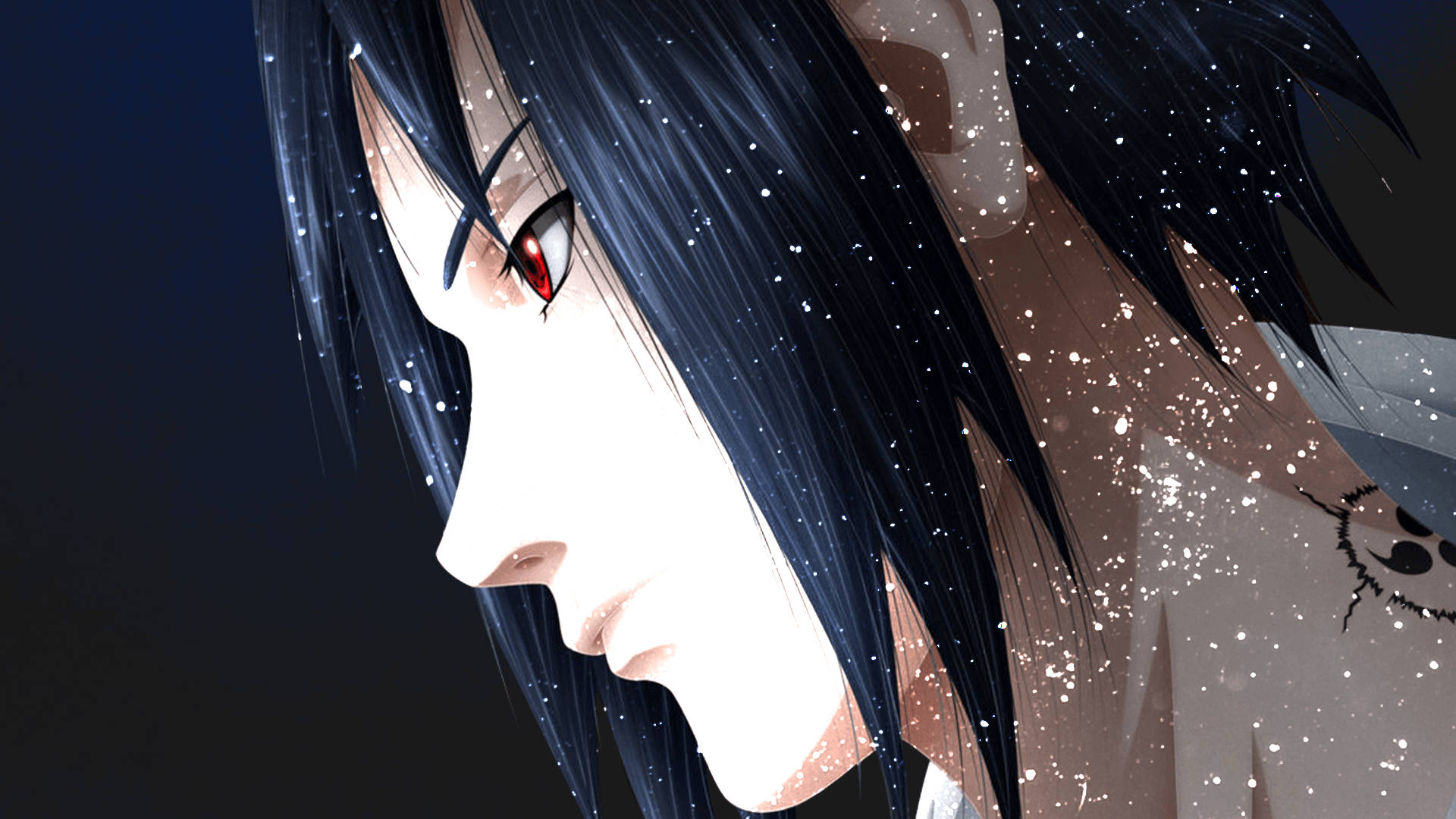 HD-lähikuva taustakuva Sasuke Uchihasta kirouksen merkillä.