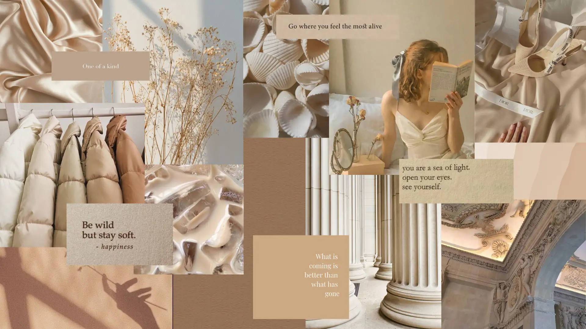 Beige esteettinen kannettavan tietokoneen taustakuva lainauksilla — Beige estetiikka GIF Taustakuvat