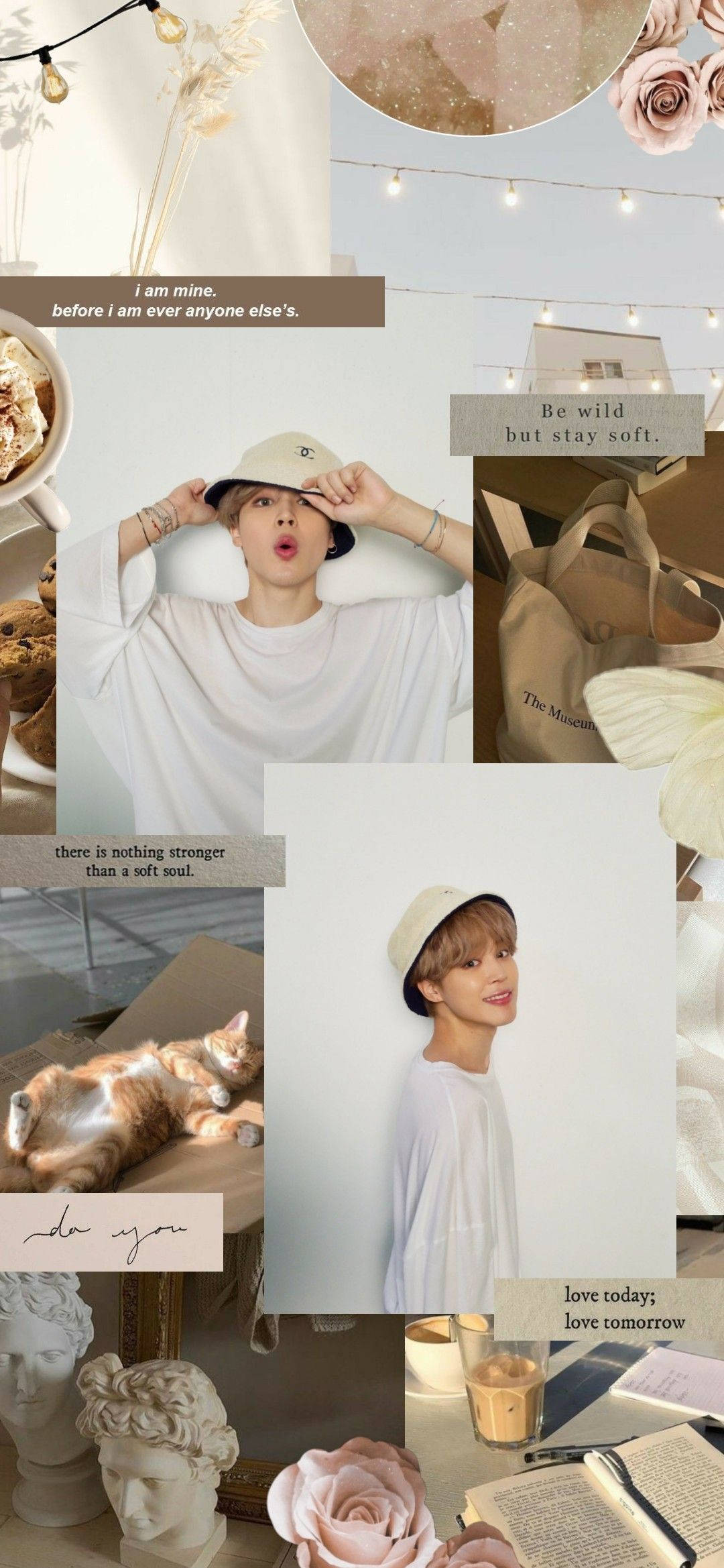 Beige esteettinen BTS Jimin -kollaasi Taustakuvat