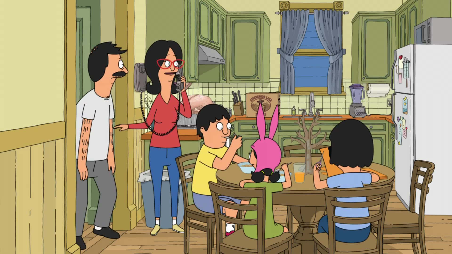 Belcherin perhe keittiössä Bob's Burgers -taustakuva Taustakuvat