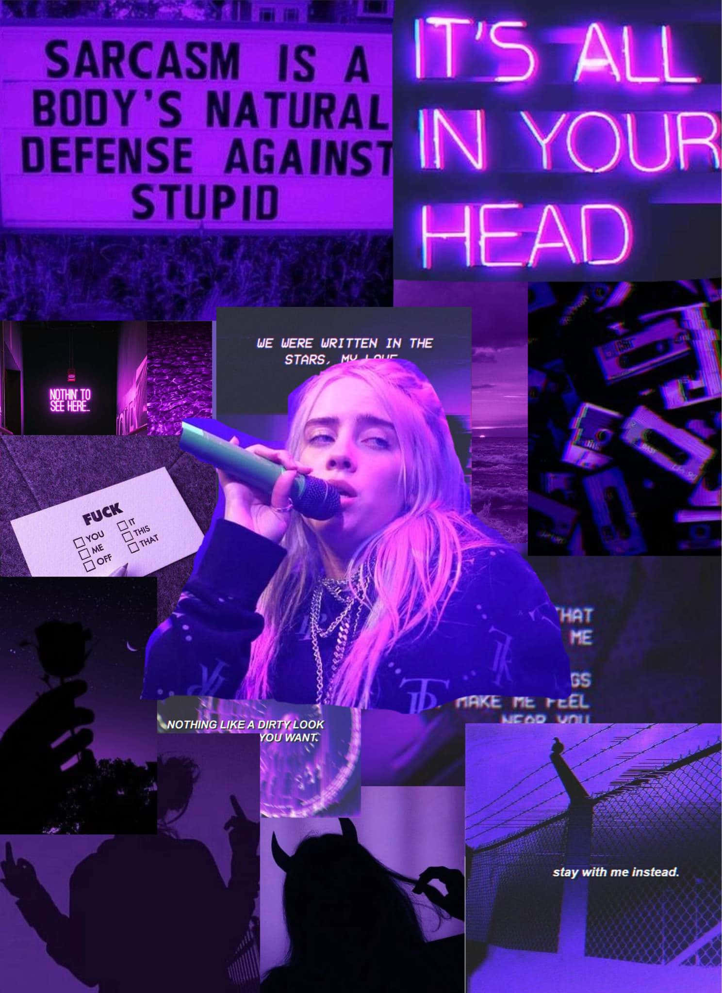 Billie Eilish näyttää täysin lumoavalta violetissa värissä. Taustakuvat