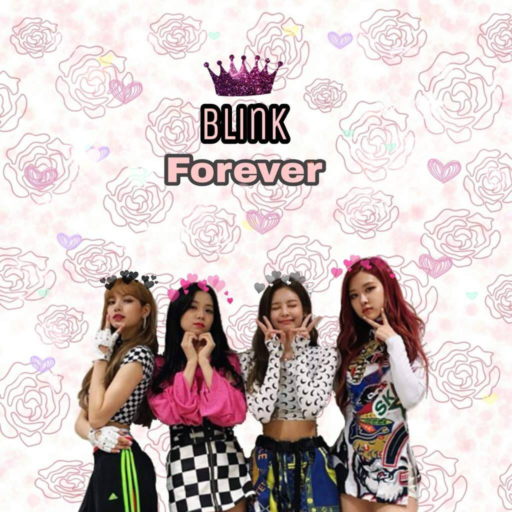 Blackpink-jäsenet Blink Forever -tekstillä ja violetilla kruunulla -taustakuva