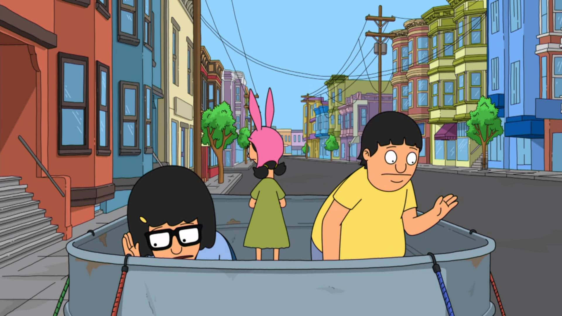 Bob's Burgers -sarjan taideteos: Bob ja hänen perheensä heidän hampurilaisbaarissaan Taustakuvat