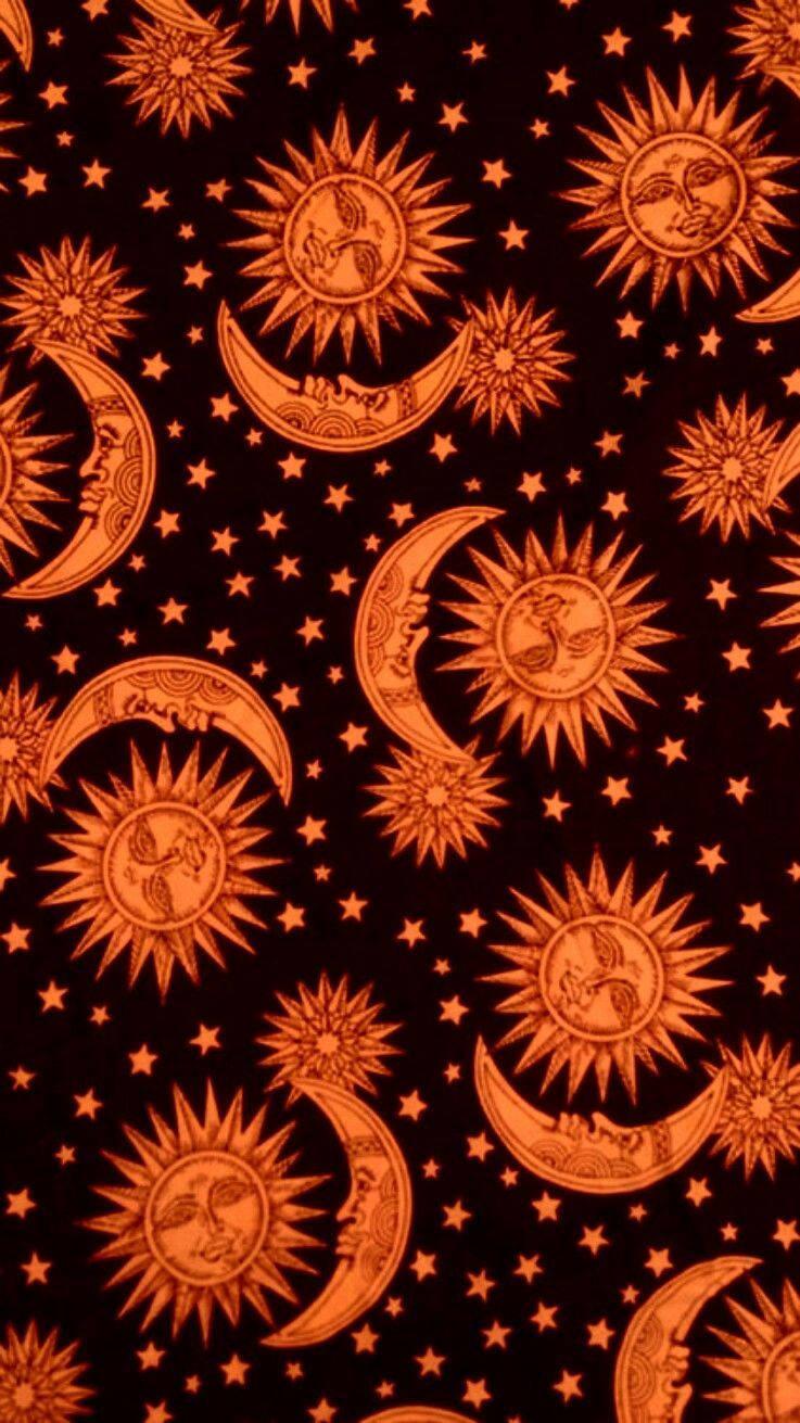 Boho-esteettinen oranssi aurinko ja kuu Taustakuvat