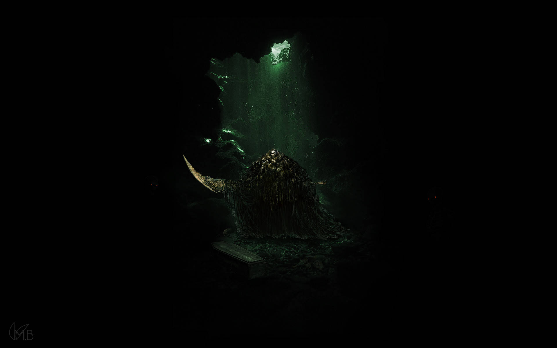 Boss Dark Souls sisällä pimeässä luolassa Taustakuvat