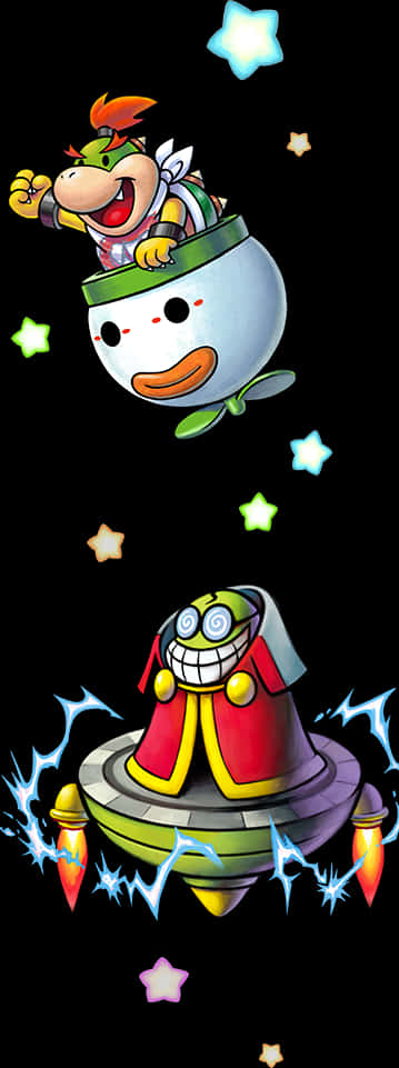 Bowser Jr. Koopa-Klovun autossa ja lentävässä lautasessa Taustakuvat