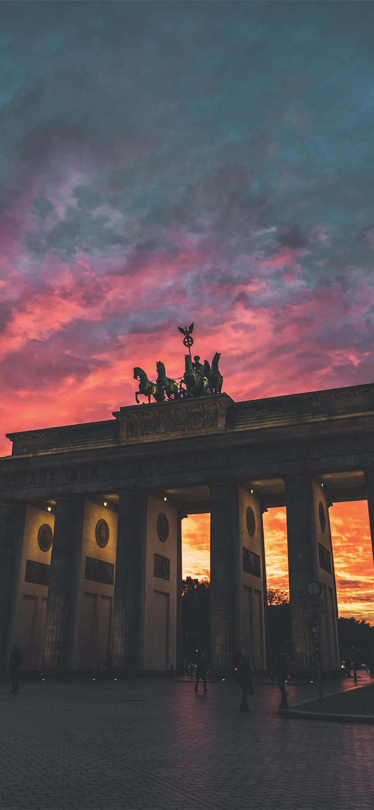 Brandenburgin portti Quadriga oranssi pinkki taivas Taustakuvat