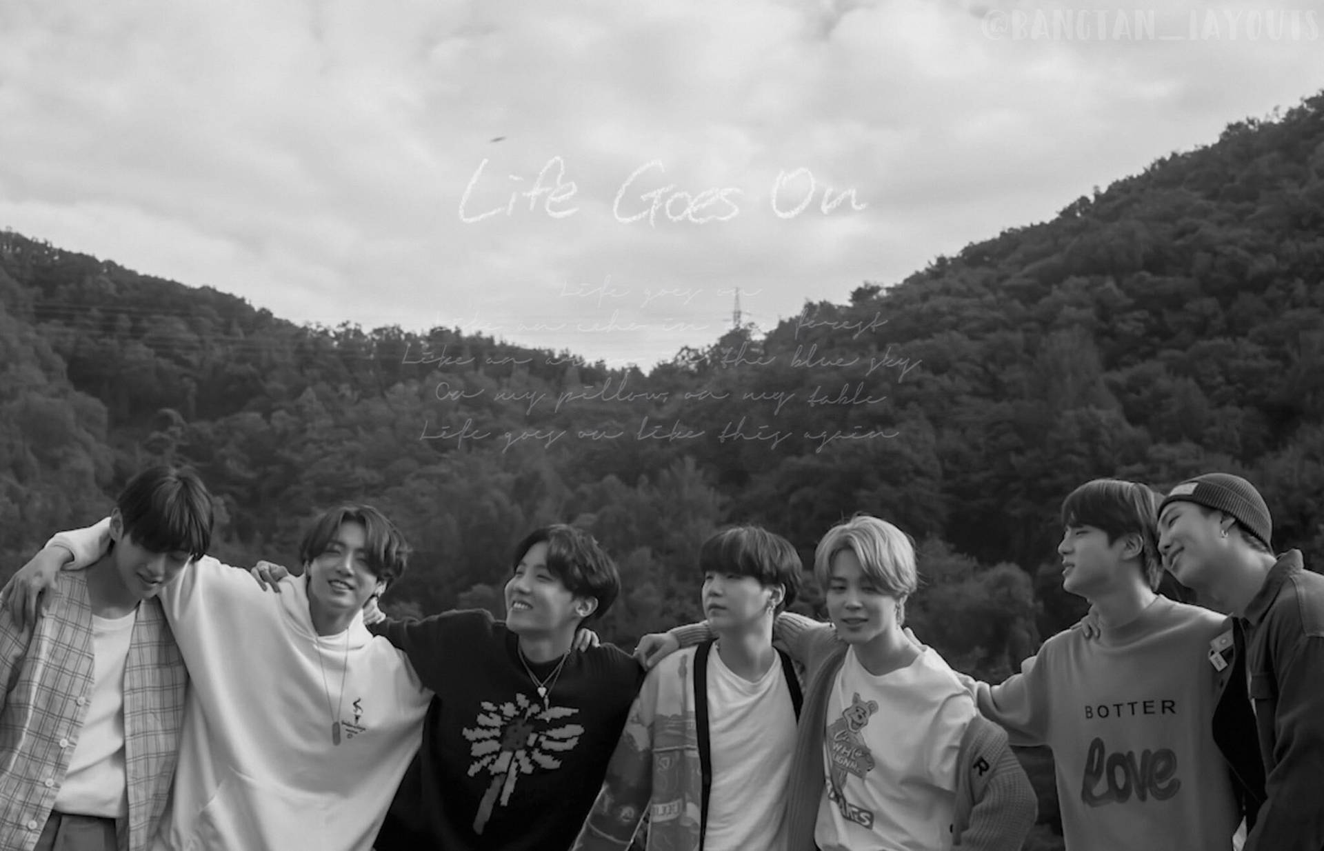 BTS Life Goes On harmaasävykuva — Bts ryhmäkuva GIF Taustakuvat