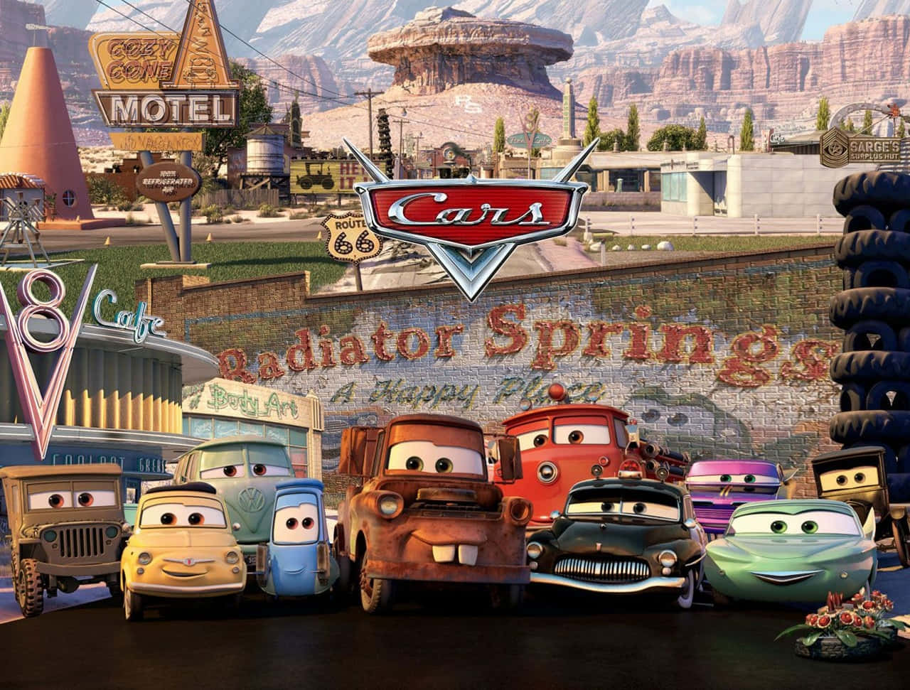 Cars Animated Movie -hahmot Radiator Springsissa Taustakuvat