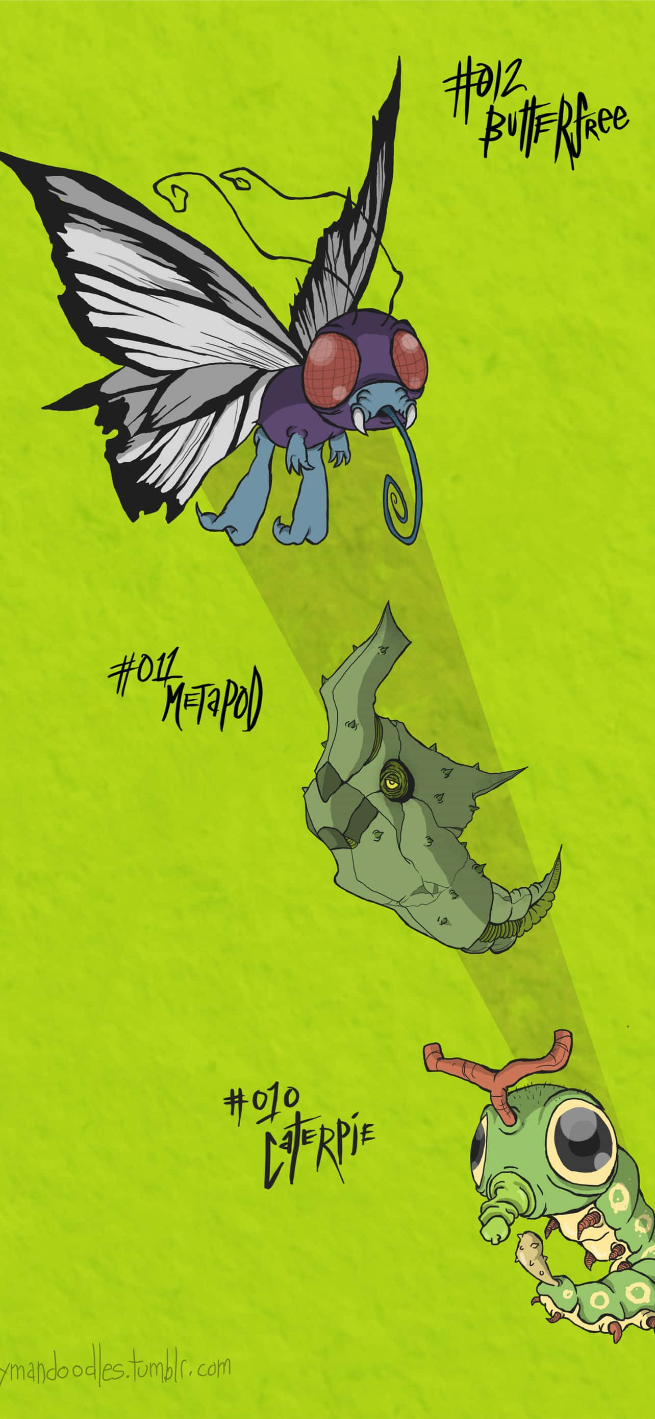 Caterpie, Metapod ja Butterfree vihreä estetiikka puhelin Taustakuvat