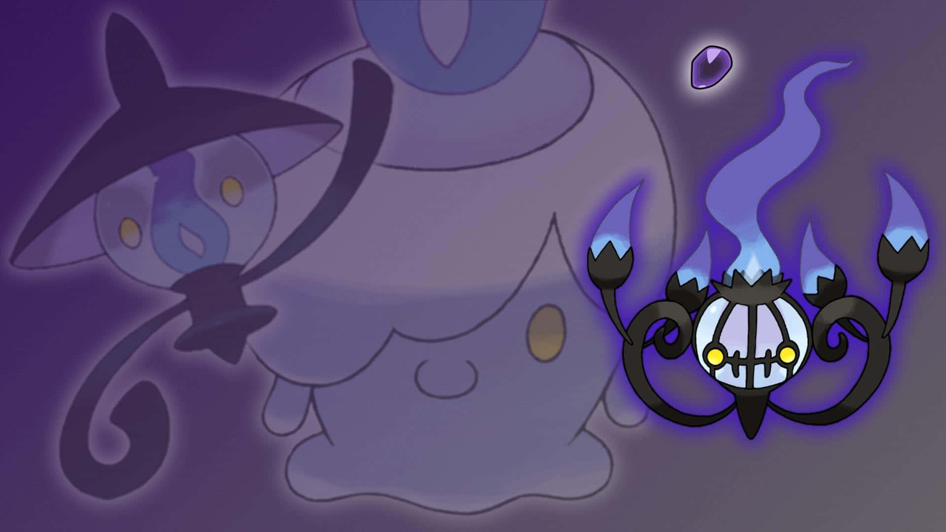 Chandelure Lampentin ja Litwickin siluettien kanssa Taustakuvat