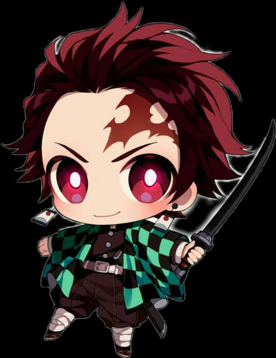 Chibi-animehahmo miekalla Taustakuvat