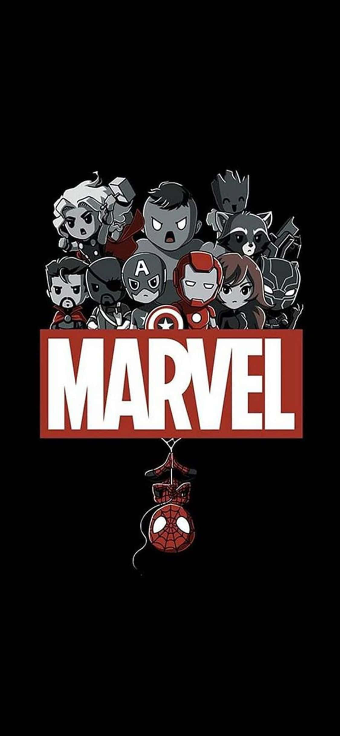 Chibi-supersankarit iPhone XS Marvel -taustakuva Taustakuvat